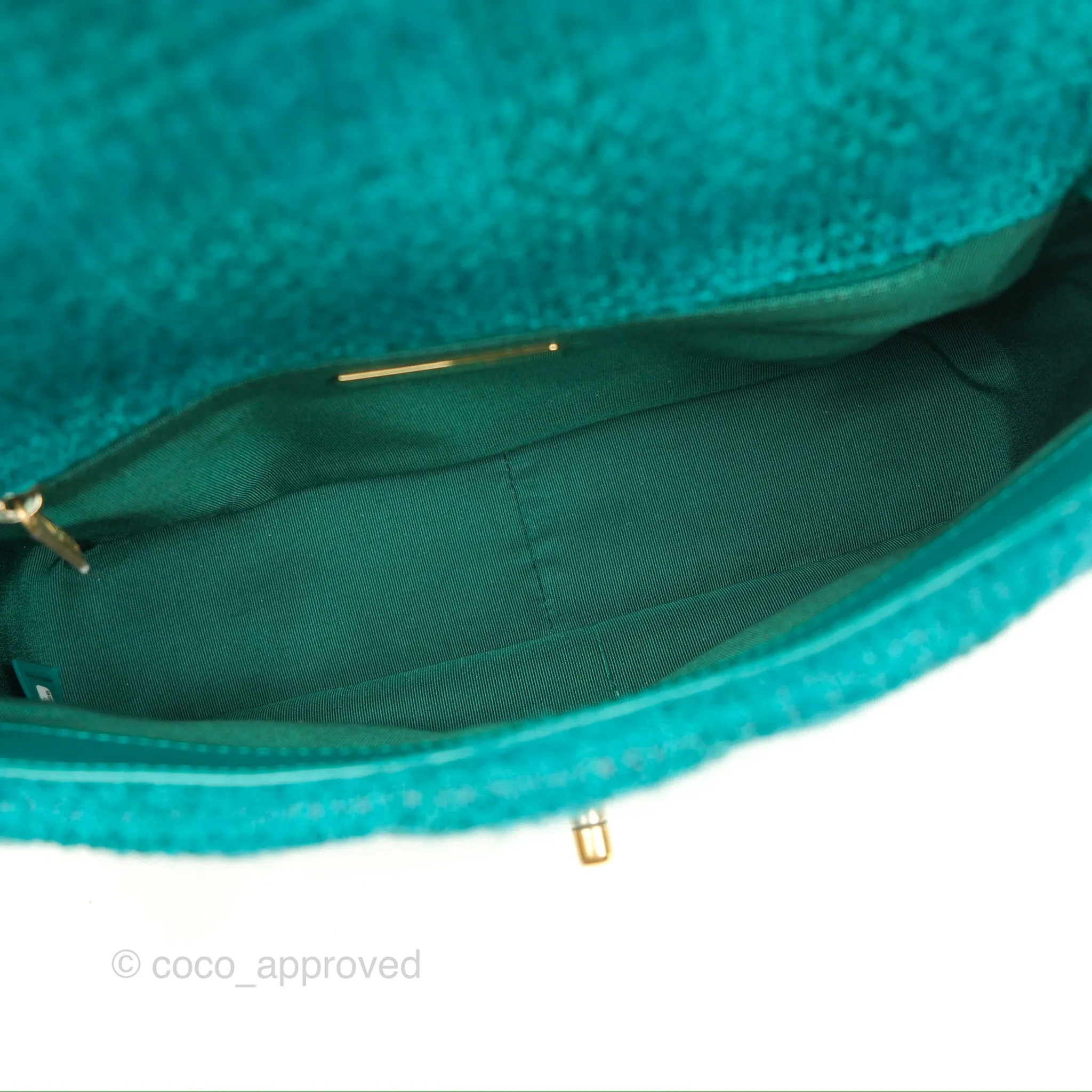 Chanel 19 Small Teal Green Tweed Mixed Hardware