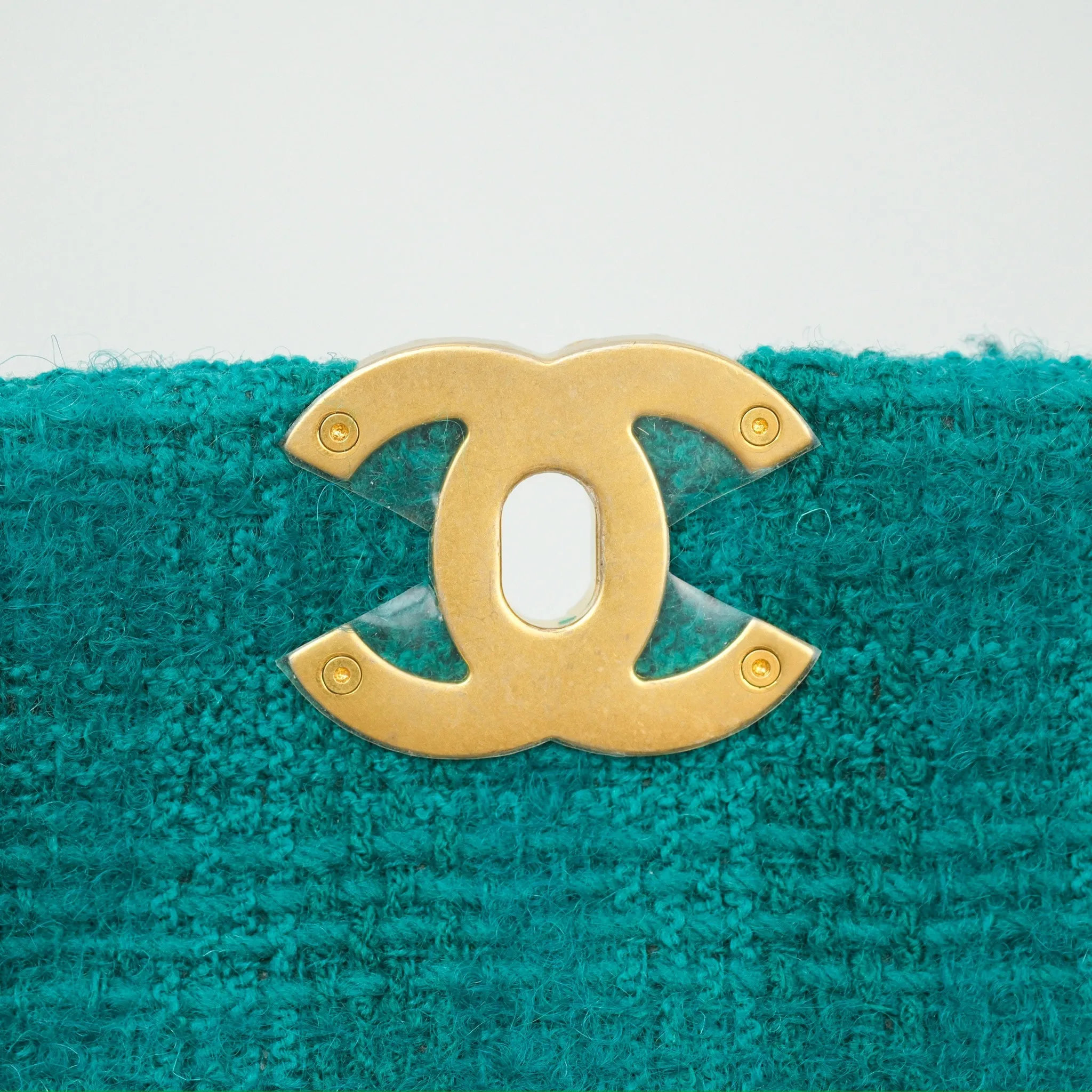 Chanel 19 Small Teal Green Tweed Mixed Hardware