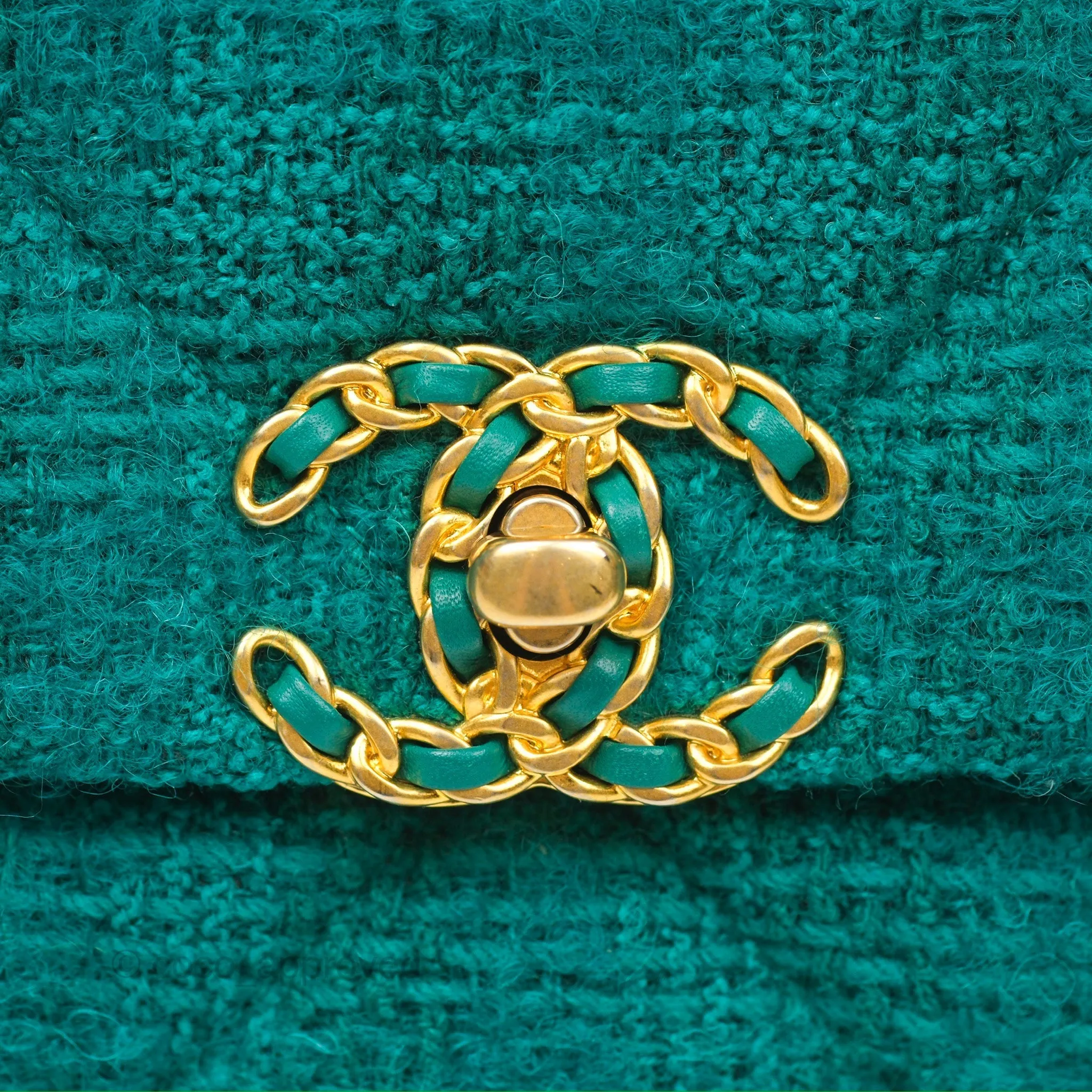 Chanel 19 Small Teal Green Tweed Mixed Hardware