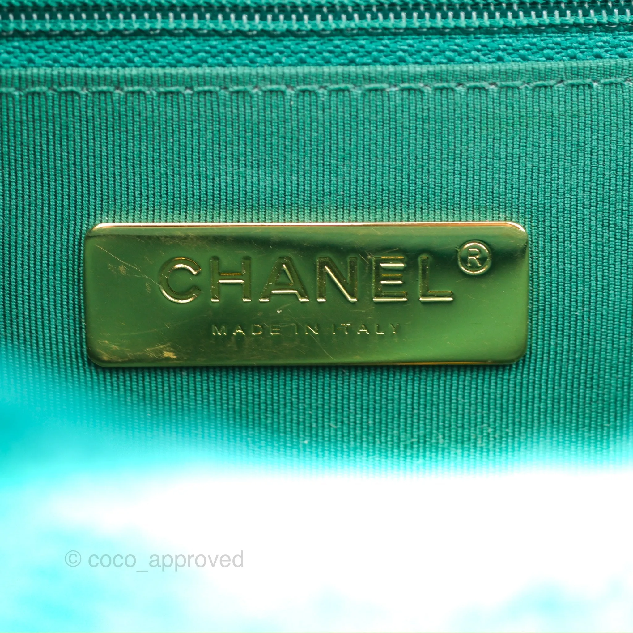 Chanel 19 Small Teal Green Tweed Mixed Hardware