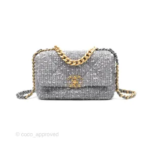 Chanel 19 Small Tweed Grey Mixed Hardware