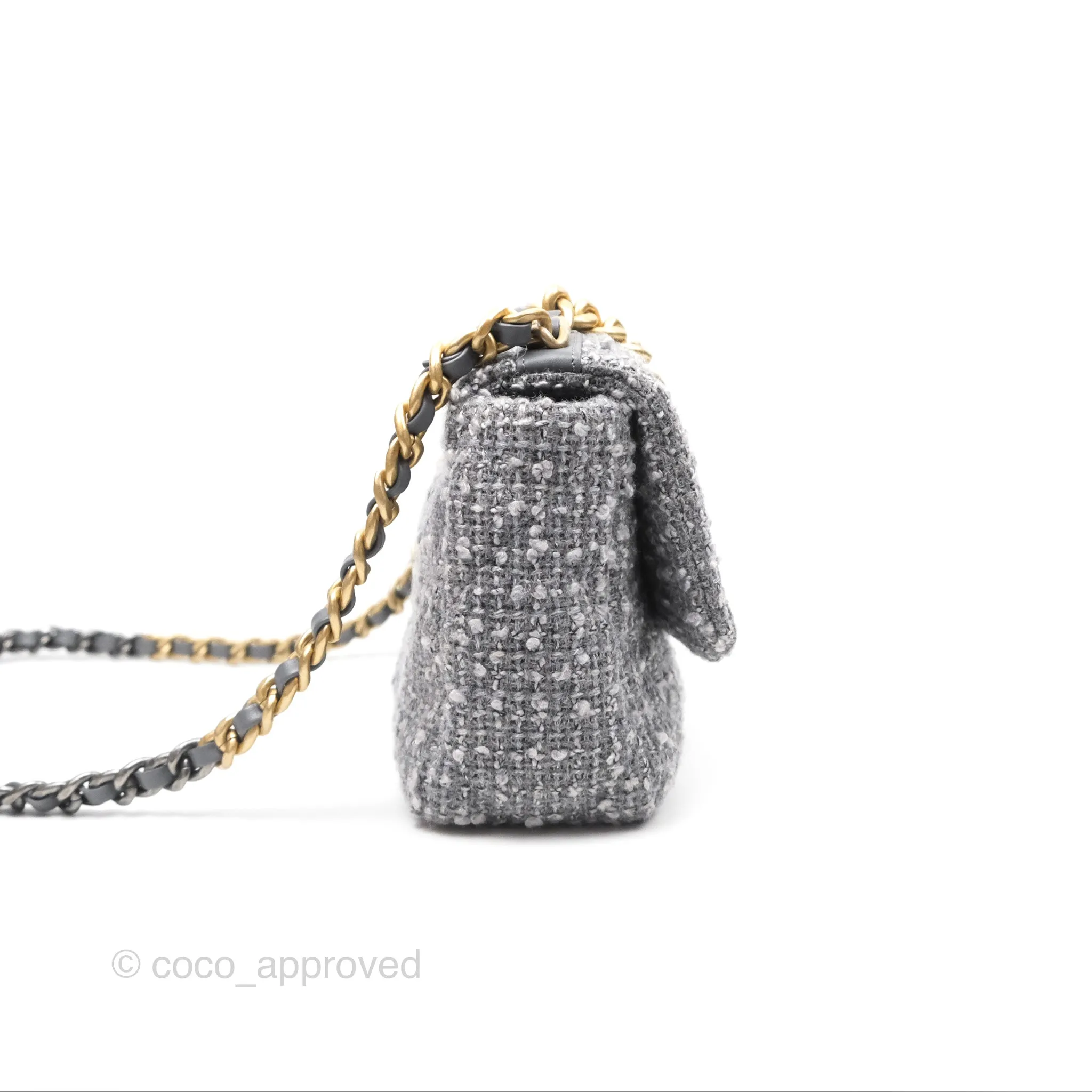Chanel 19 Small Tweed Grey Mixed Hardware