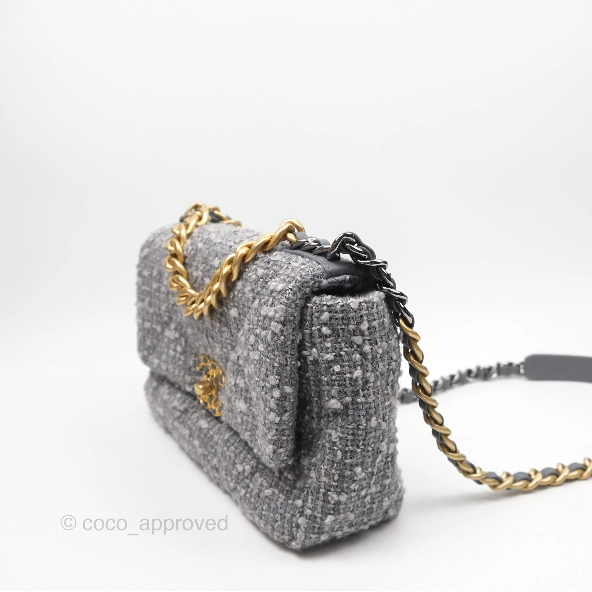 Chanel 19 Small Tweed Grey Mixed Hardware