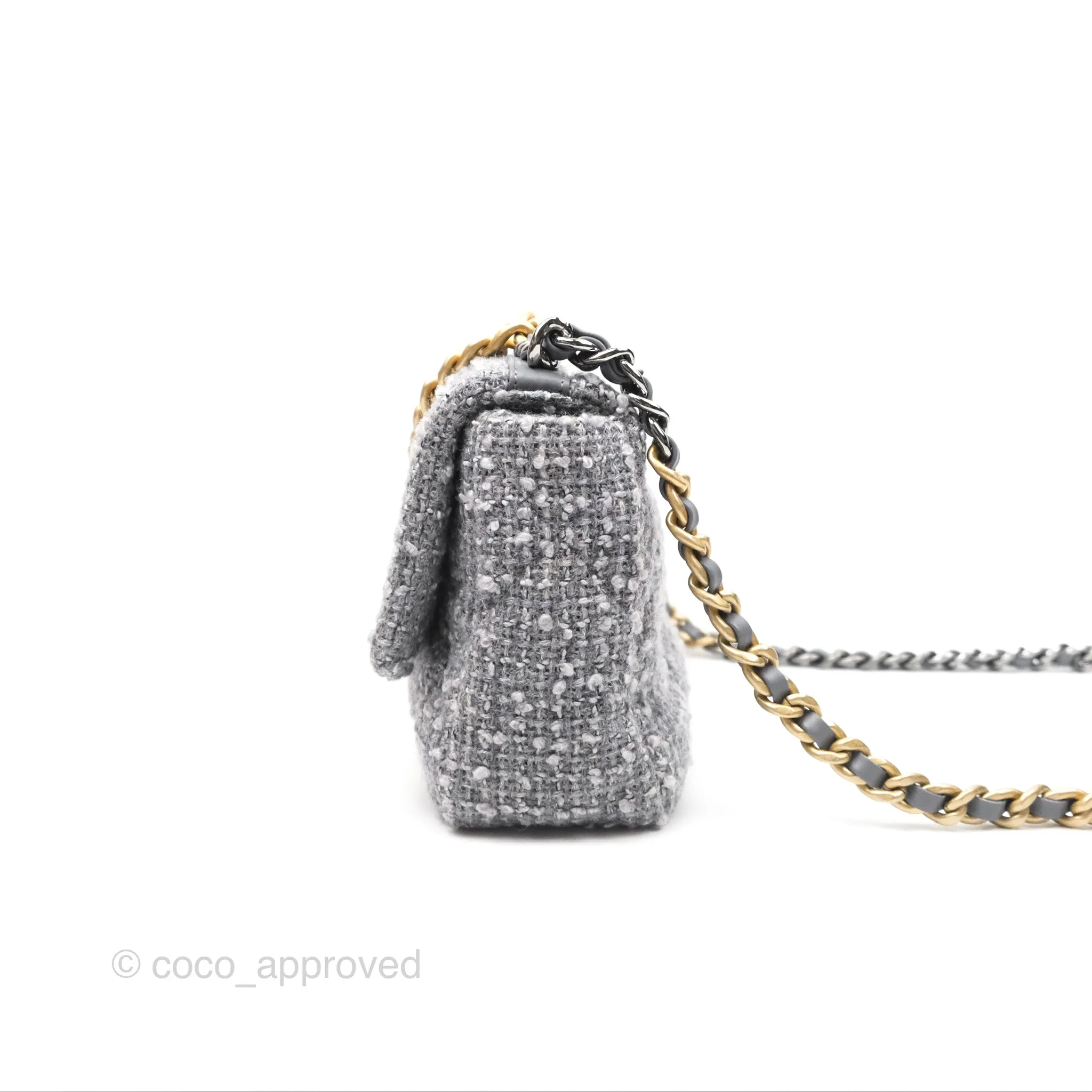 Chanel 19 Small Tweed Grey Mixed Hardware