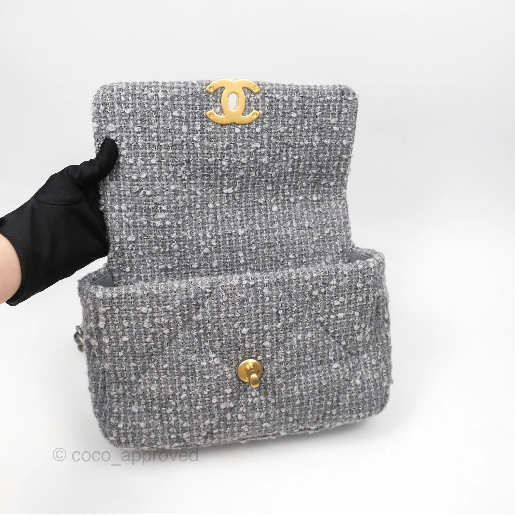 Chanel 19 Small Tweed Grey Mixed Hardware