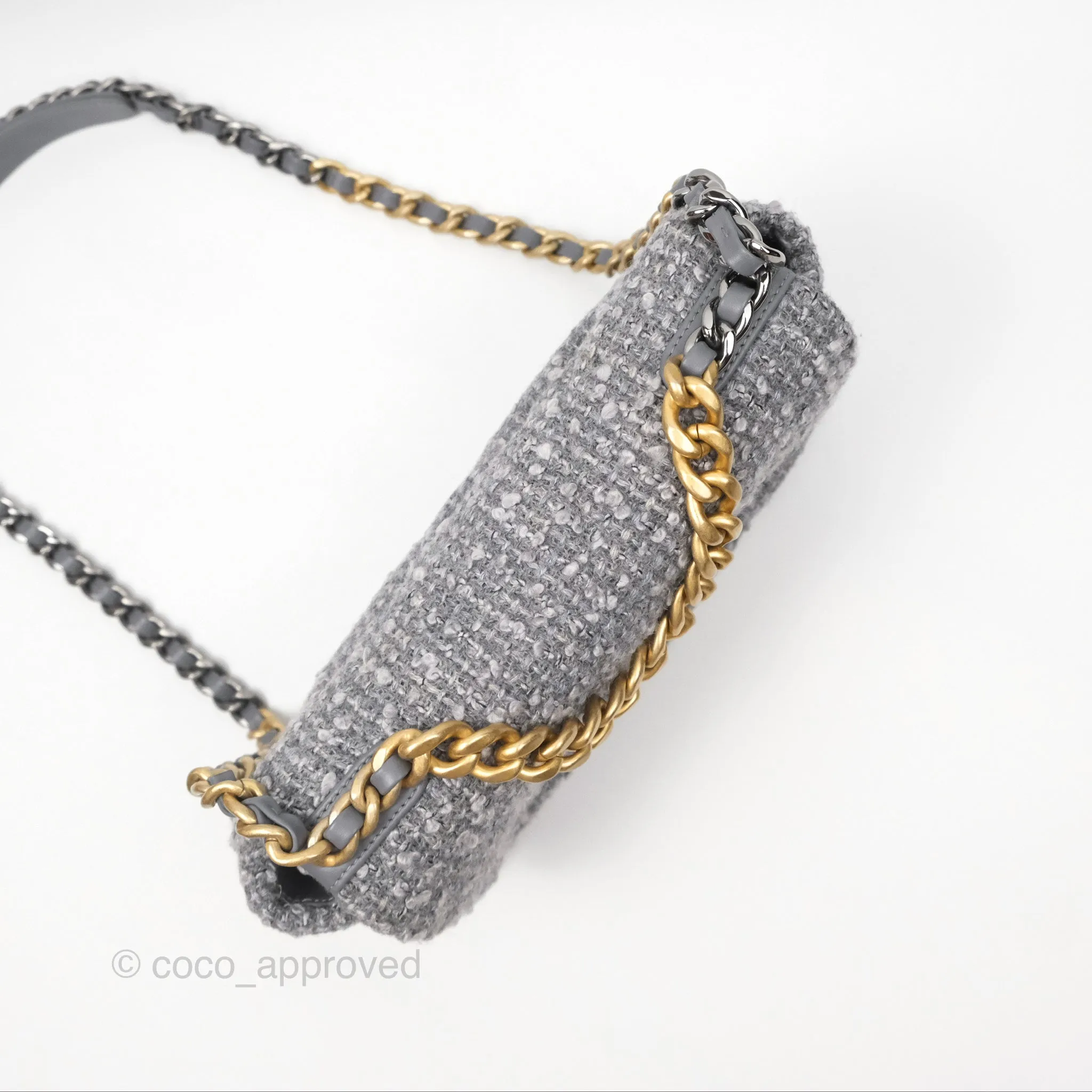 Chanel 19 Small Tweed Grey Mixed Hardware