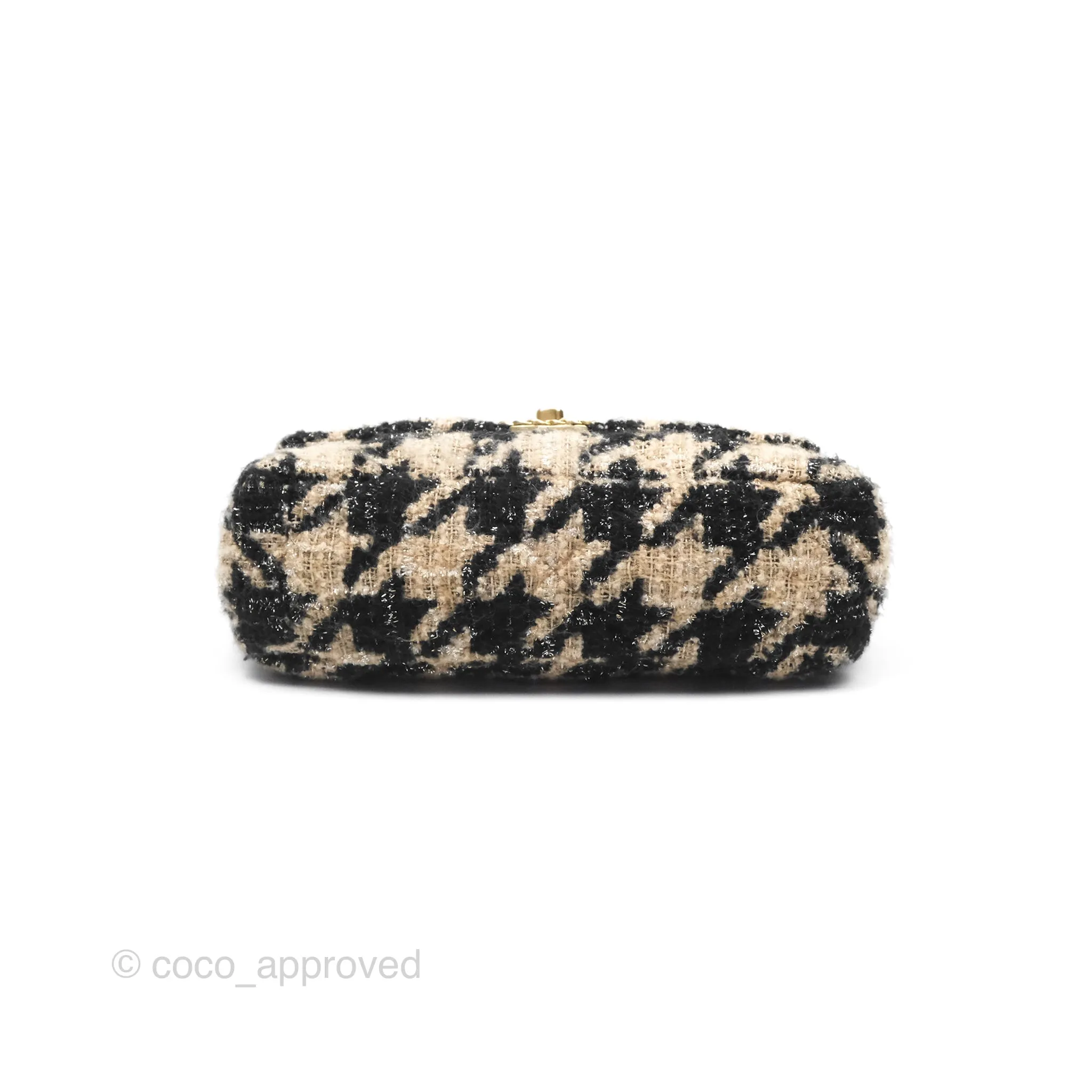 Chanel 19 Small Tweed Houndstooth Black Beige Mixed Hardware