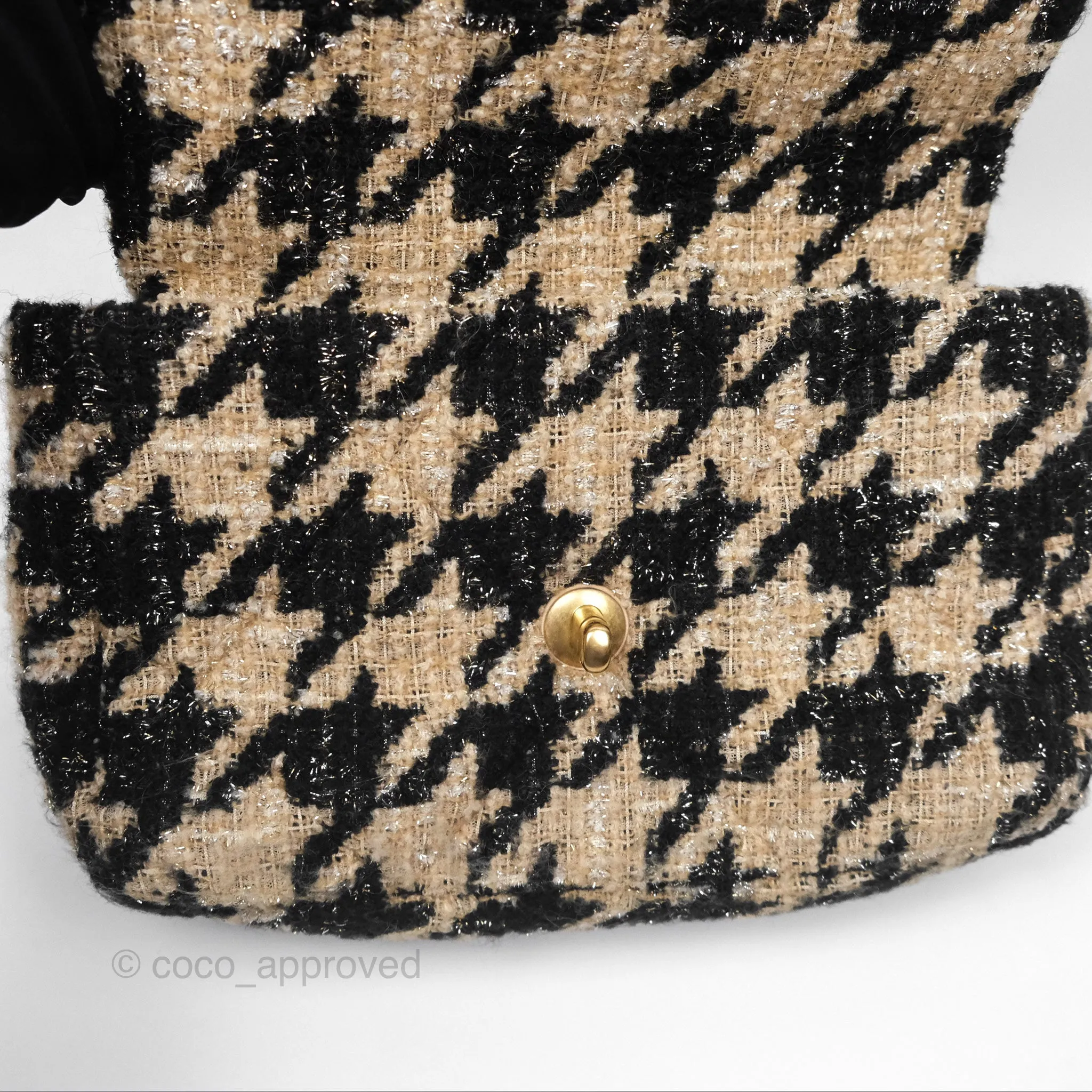 Chanel 19 Small Tweed Houndstooth Black Beige Mixed Hardware