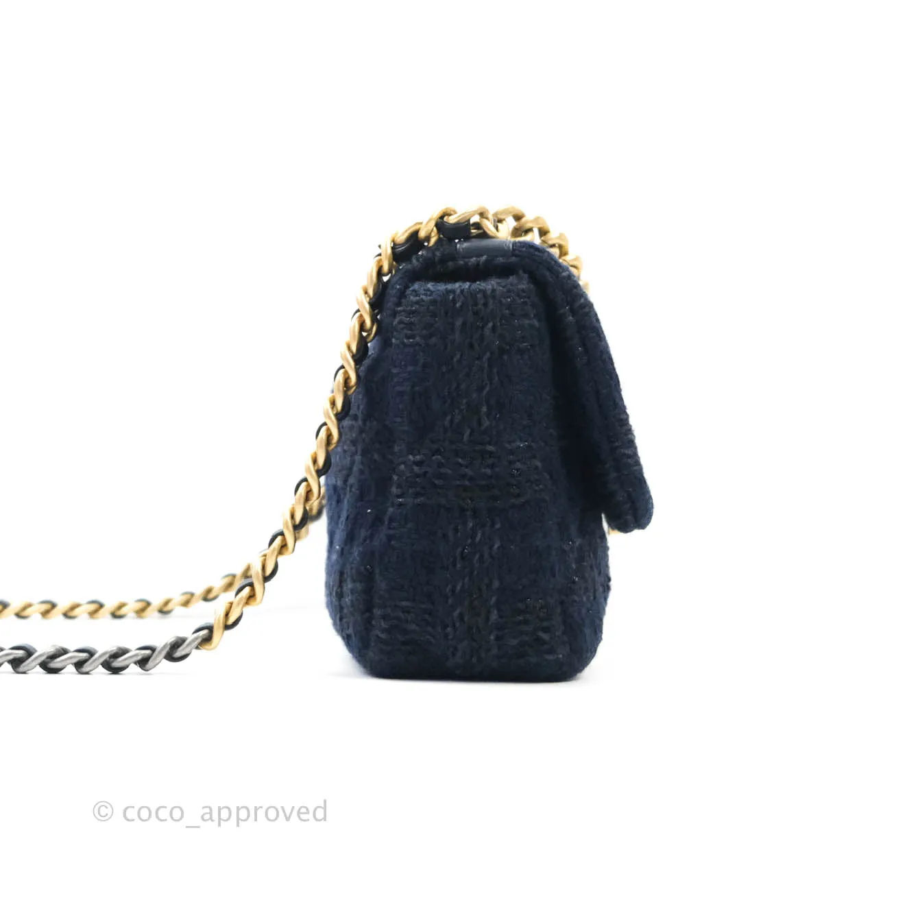 Chanel 19 Small Tweed Navy Mixed Hardware