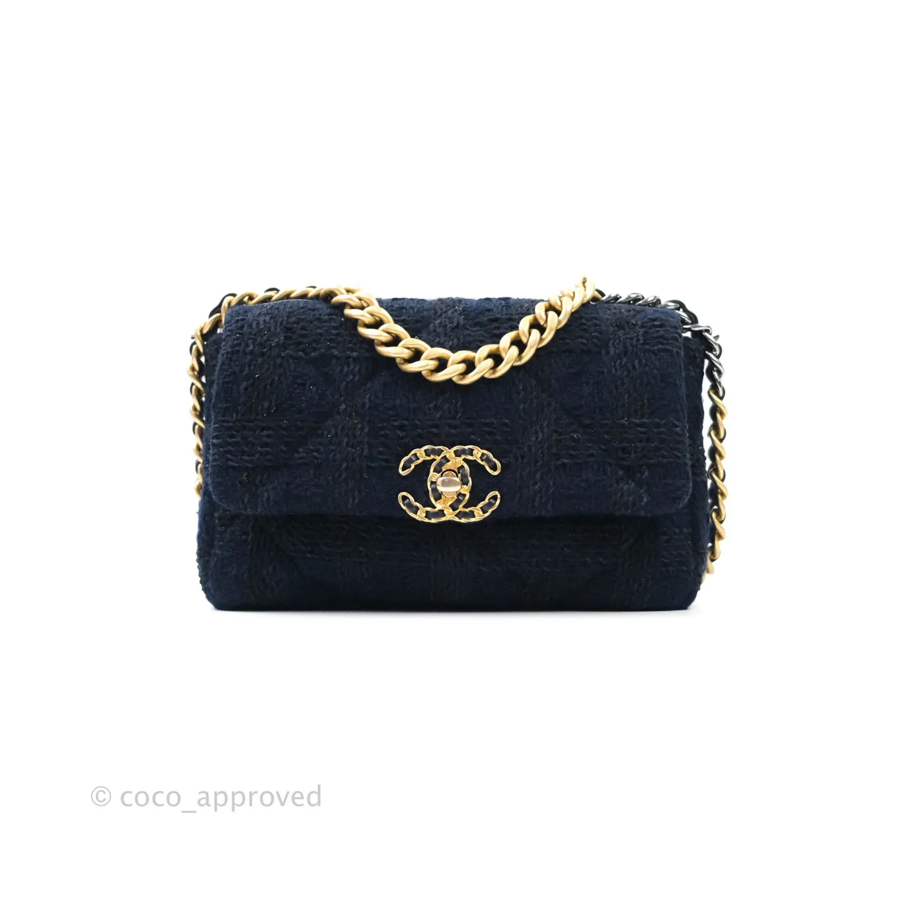 Chanel 19 Small Tweed Navy Mixed Hardware