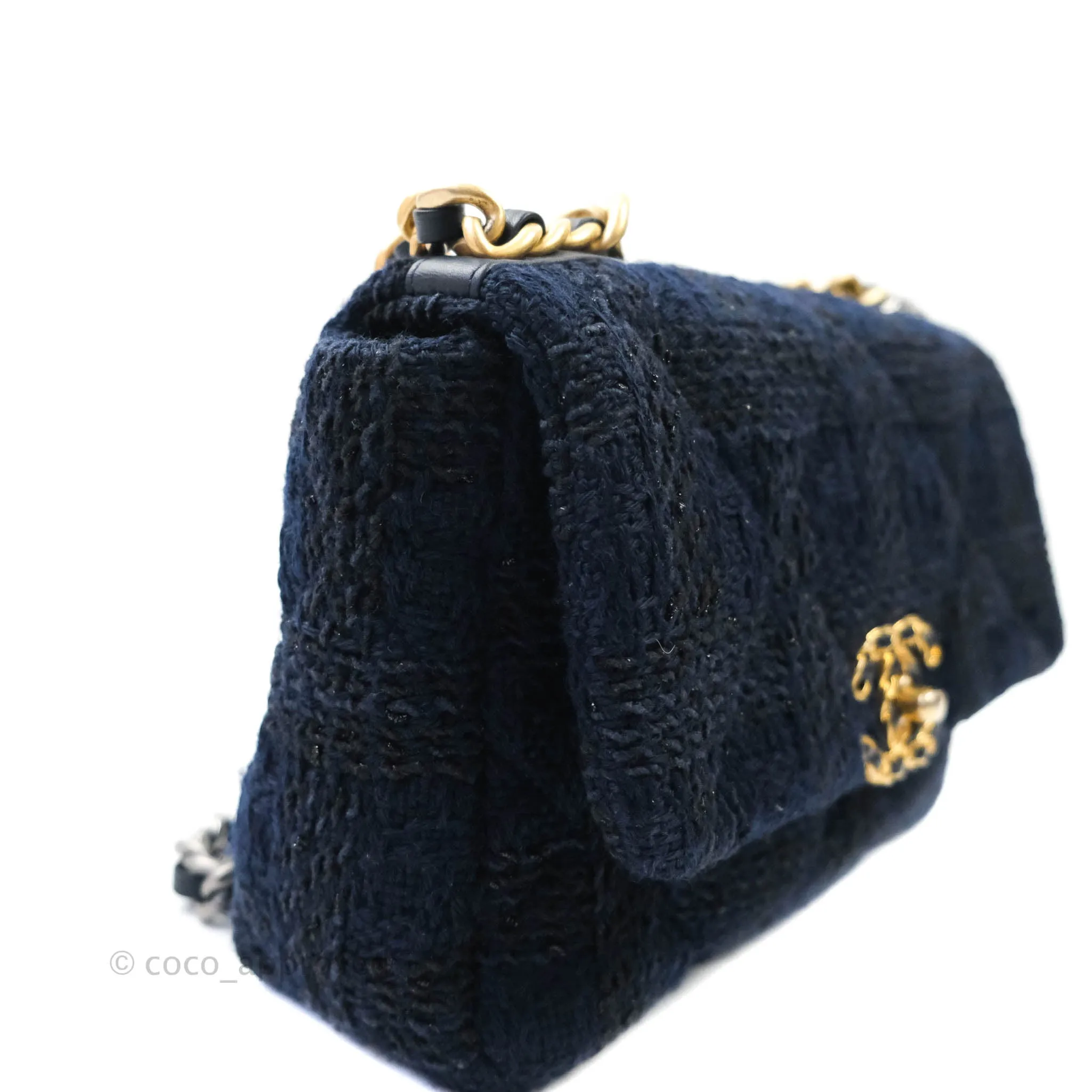 Chanel 19 Small Tweed Navy Mixed Hardware