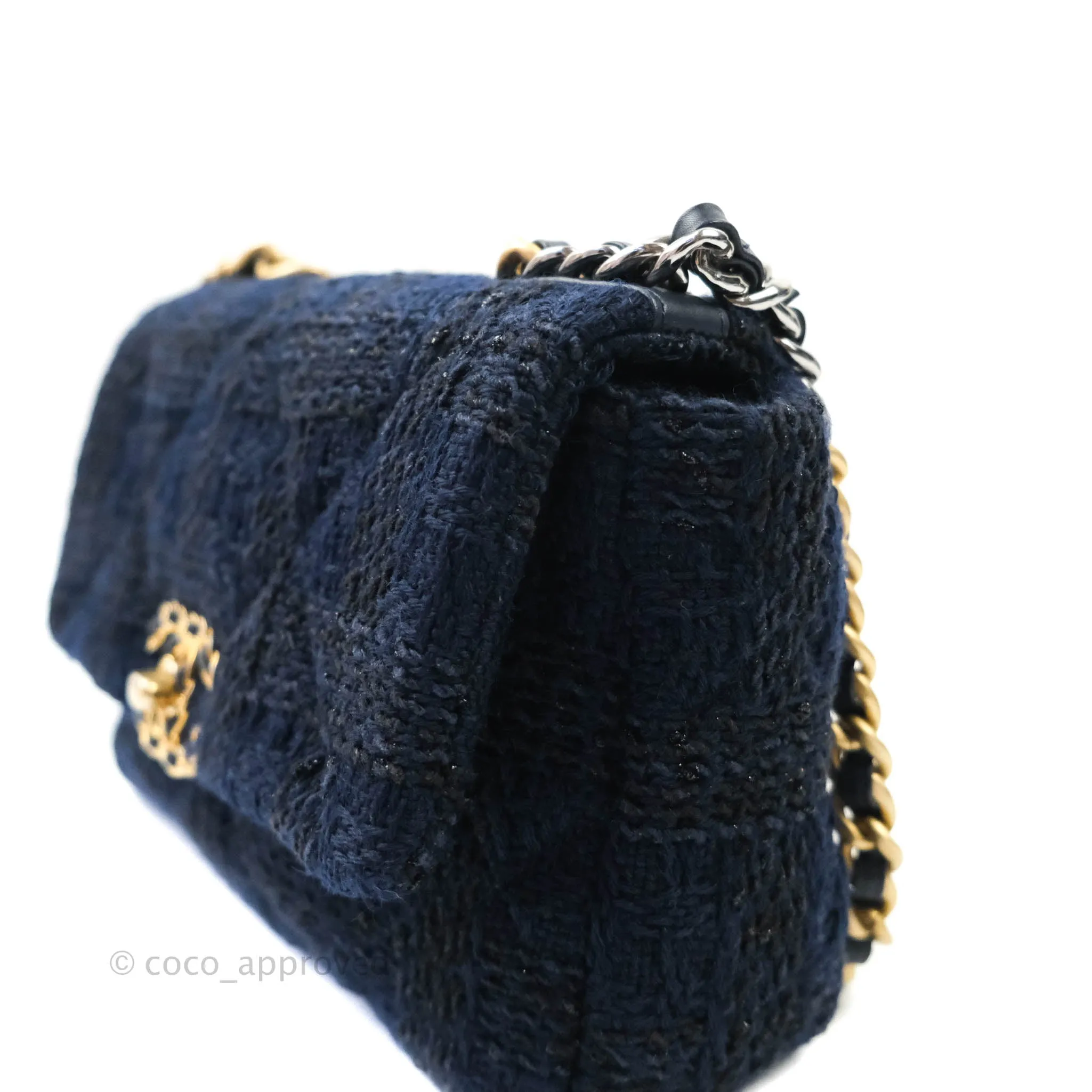 Chanel 19 Small Tweed Navy Mixed Hardware