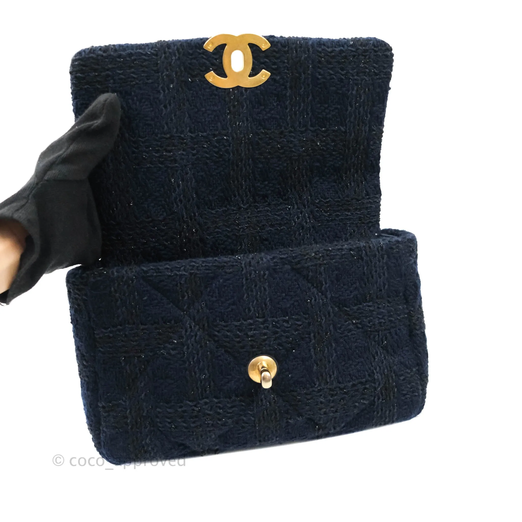 Chanel 19 Small Tweed Navy Mixed Hardware