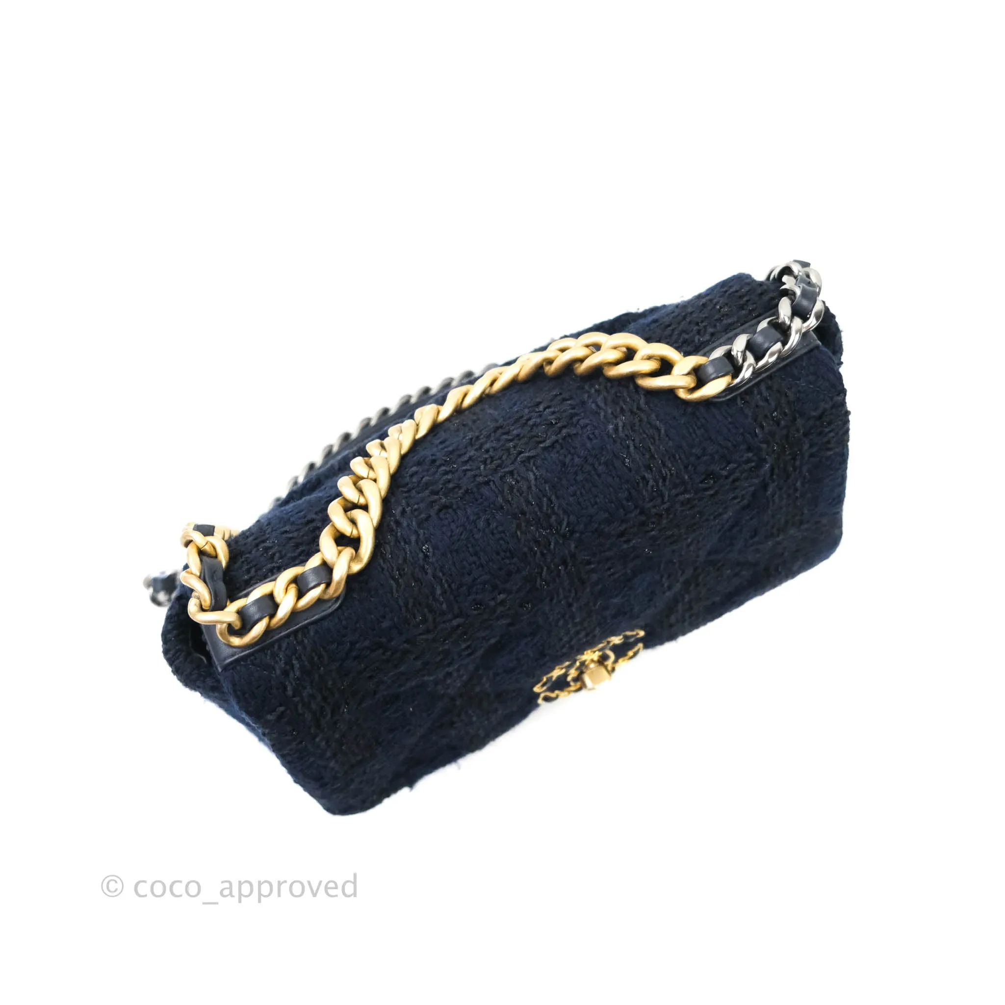 Chanel 19 Small Tweed Navy Mixed Hardware
