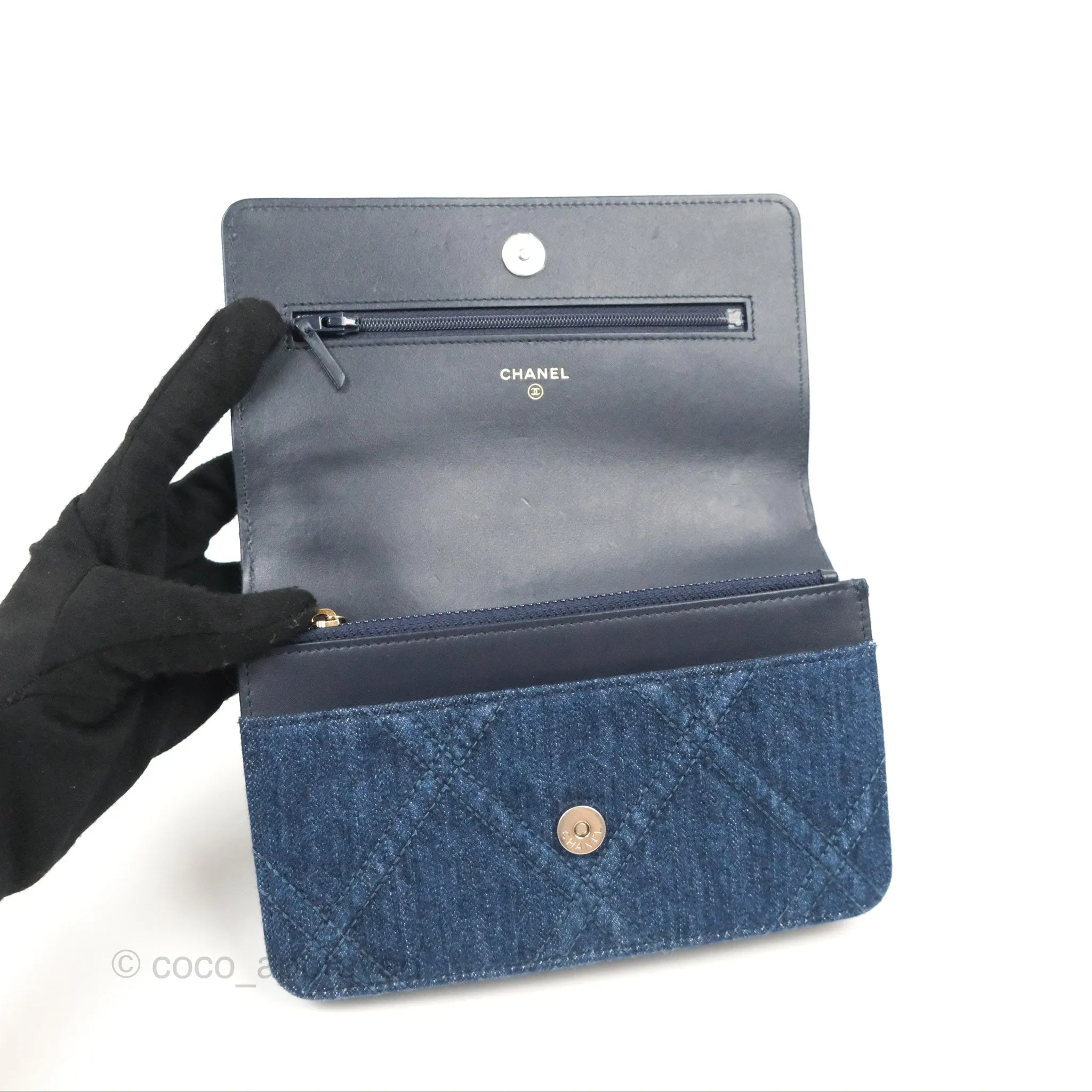 Chanel 19 Wallet on Chain WOC Blue Denim Mixed Hardware