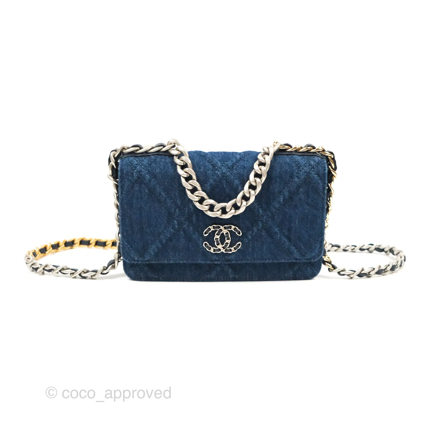 Chanel 19 Wallet on Chain WOC Blue Denim Mixed Hardware