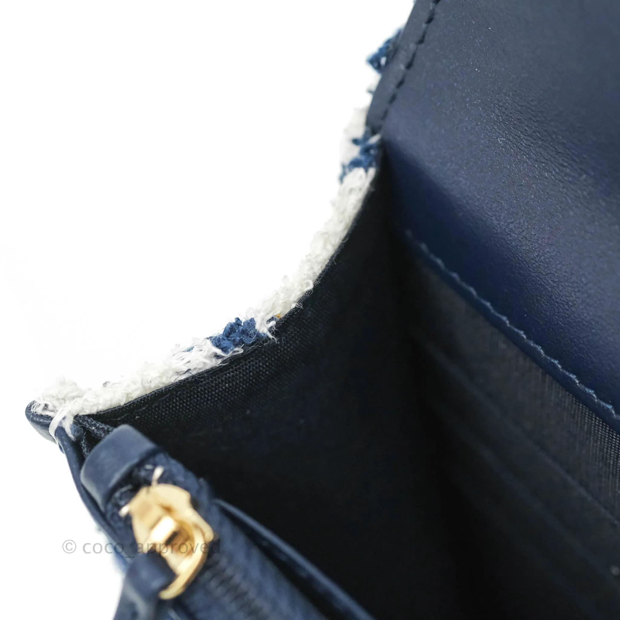 Chanel 19 Wallet On Chain WOC Quilted Houndstooth Tweed Blue White