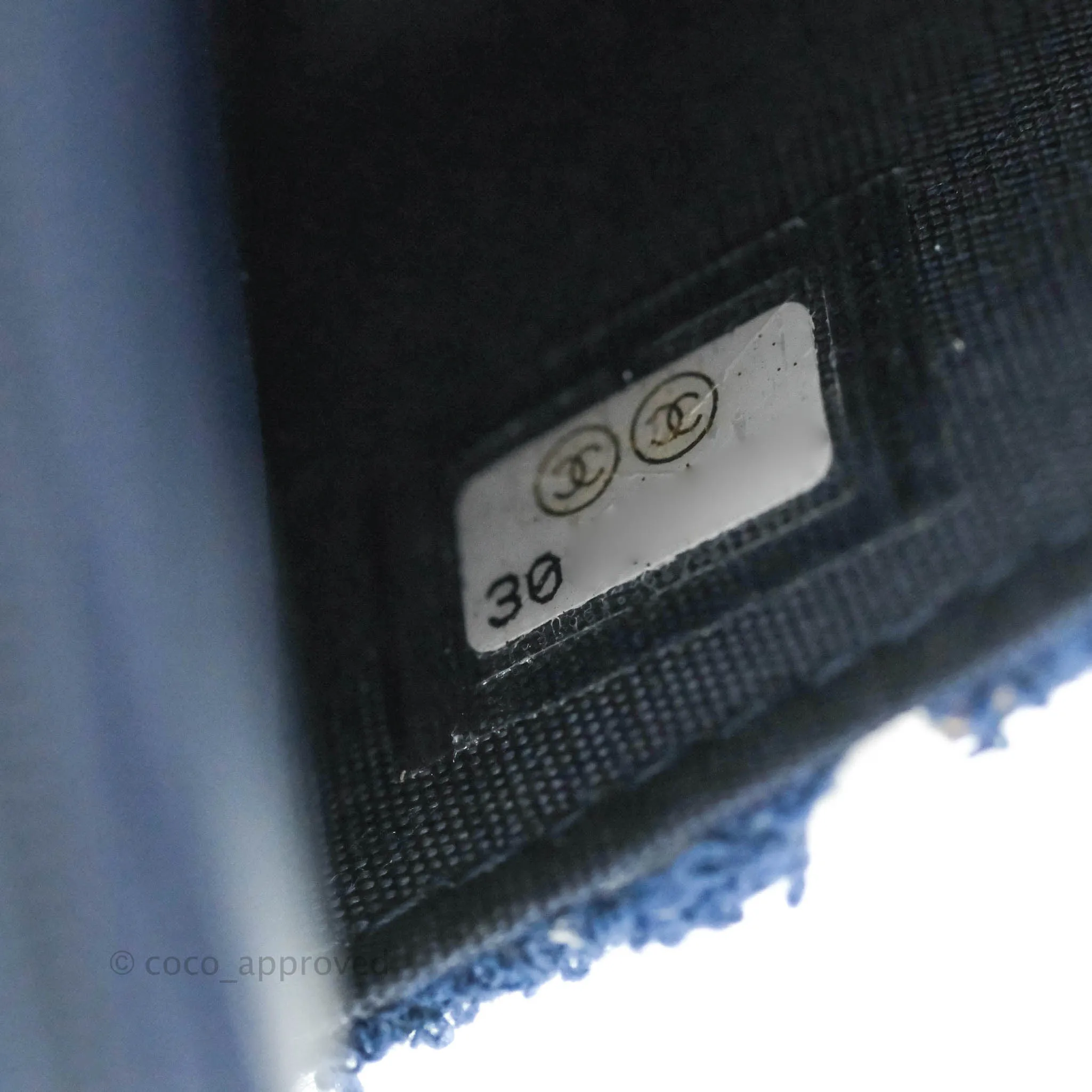 Chanel 19 Wallet On Chain WOC Quilted Houndstooth Tweed Blue White