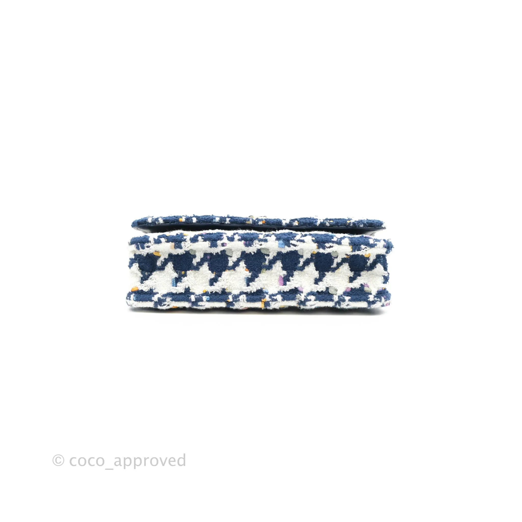 Chanel 19 Wallet On Chain WOC Quilted Houndstooth Tweed Blue White