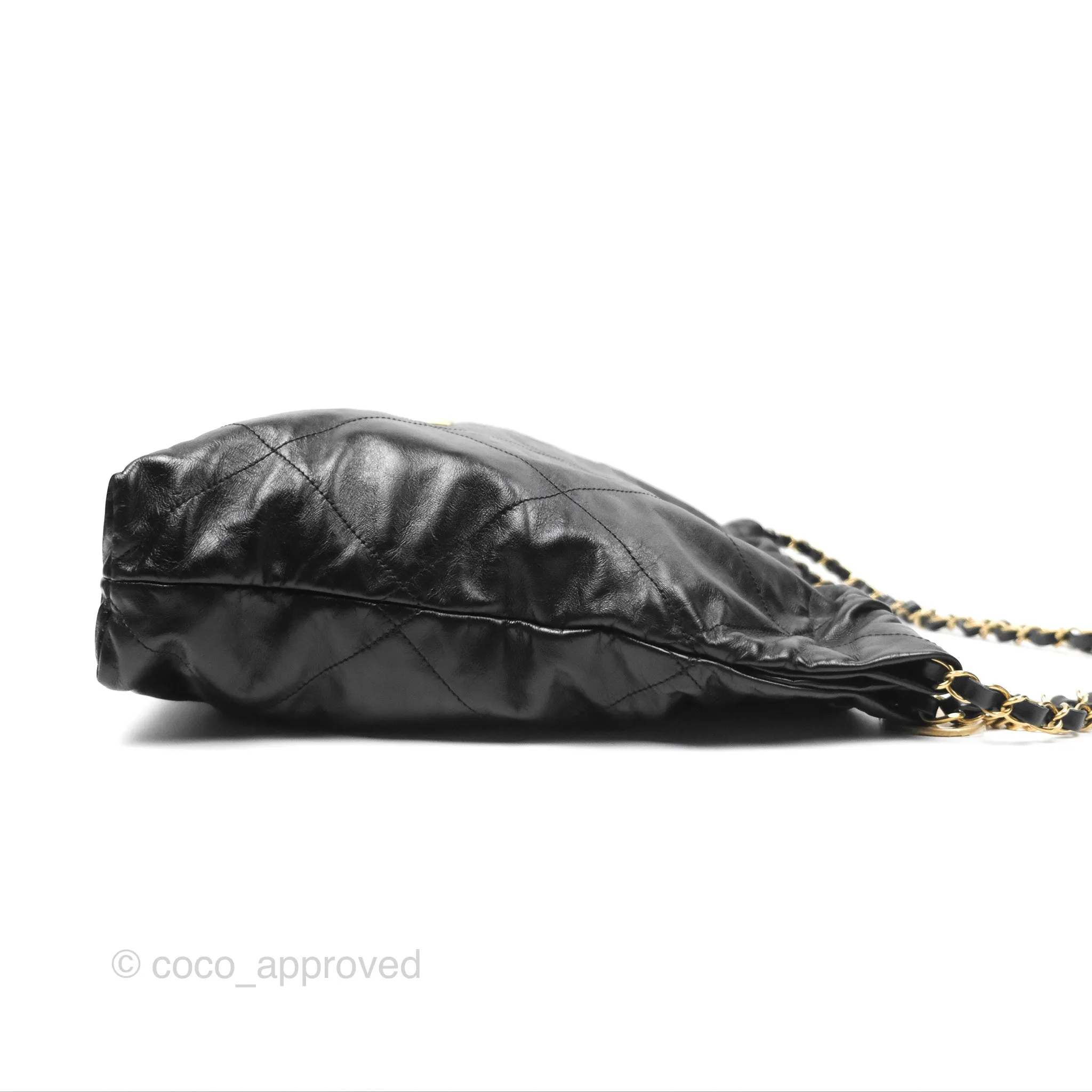 Chanel 22 Bag Medium Black Crumpled Calfskin Aged Gold Hardware