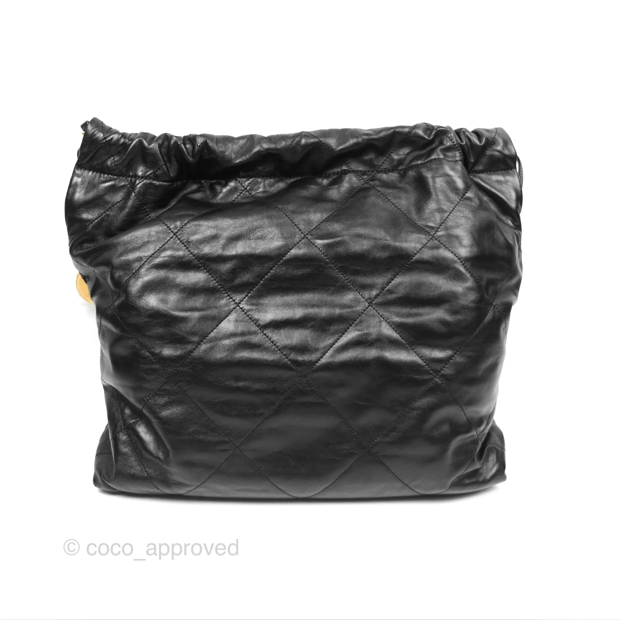Chanel 22 Bag Medium Black Crumpled Calfskin Aged Gold Hardware