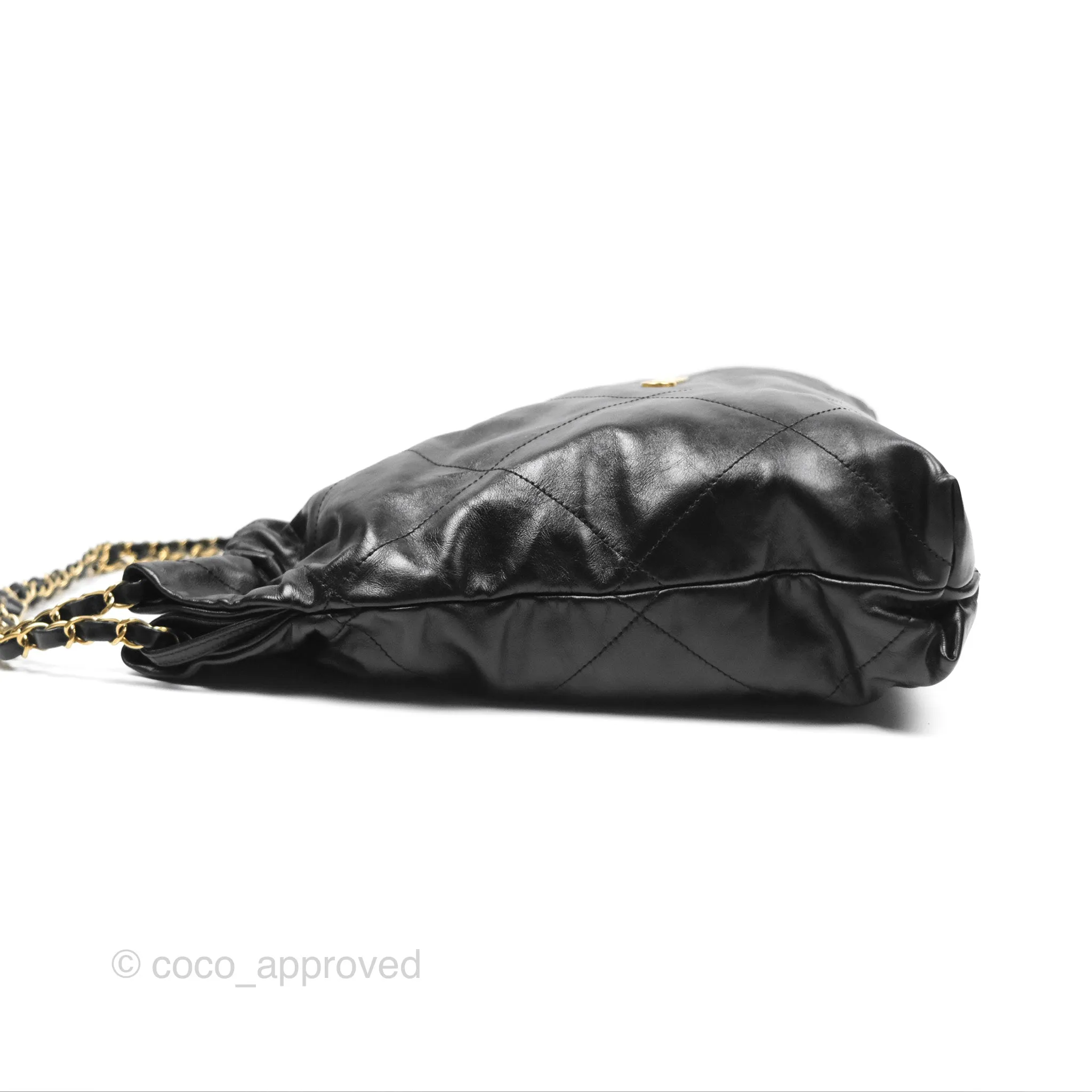 Chanel 22 Bag Medium Black Crumpled Calfskin Aged Gold Hardware