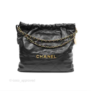 Chanel 22 Bag Medium Black Crumpled Calfskin Aged Gold Hardware
