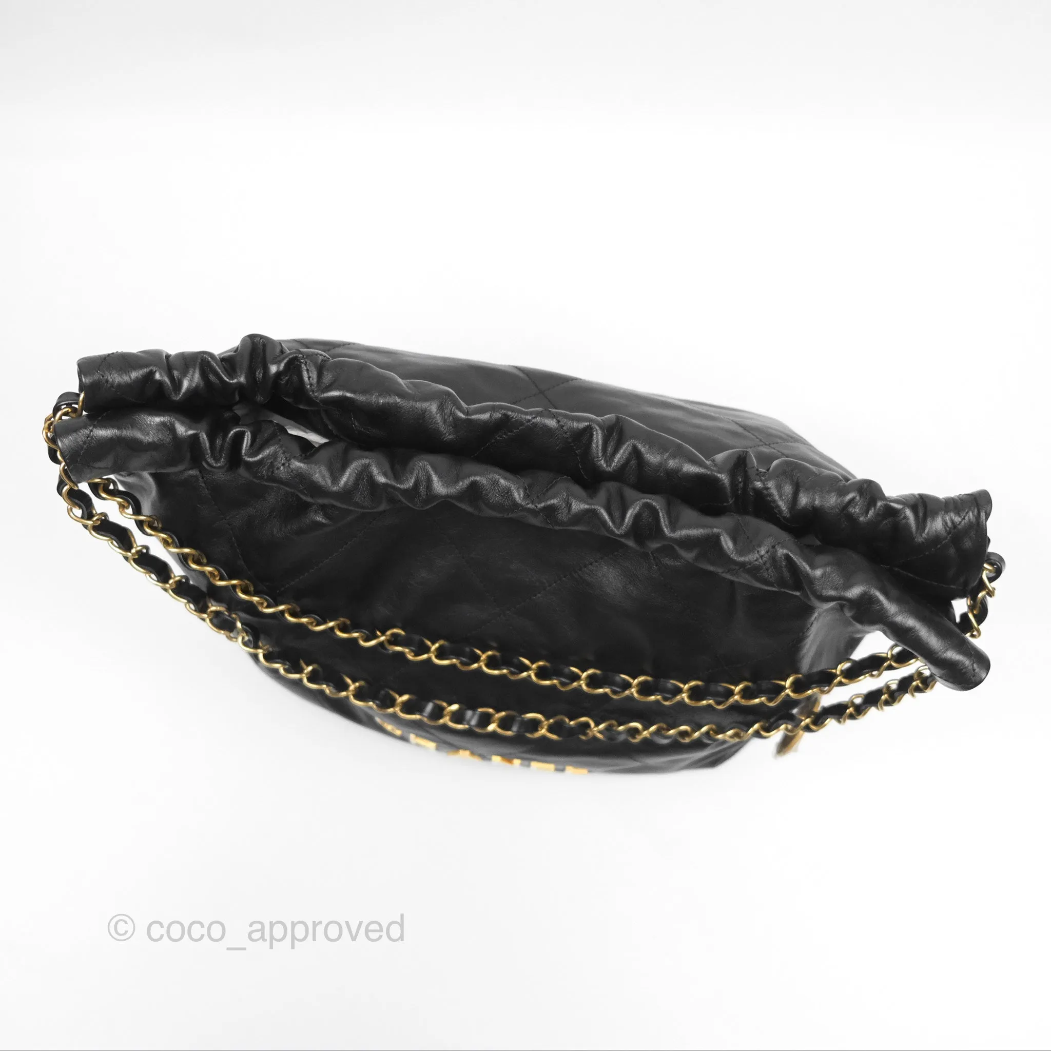 Chanel 22 Bag Medium Black Crumpled Calfskin Aged Gold Hardware