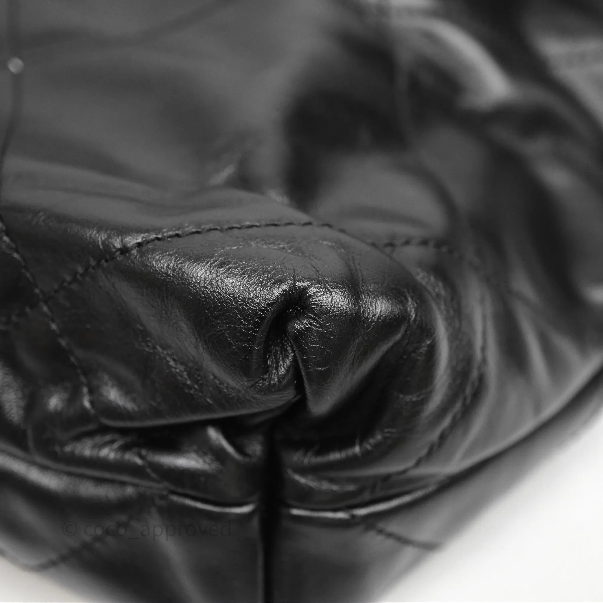 Chanel 22 Bag Small Black Shiny Calfskin Aged Gold Hardware