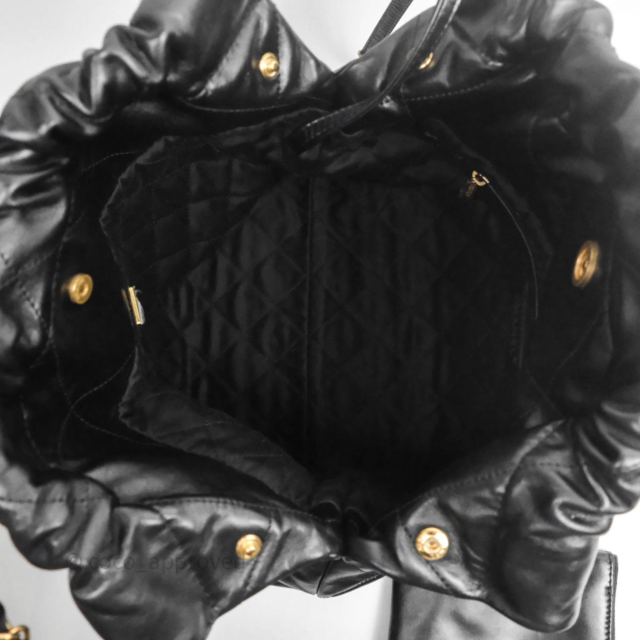 Chanel 22 Bag Small Black Shiny Calfskin Aged Gold Hardware