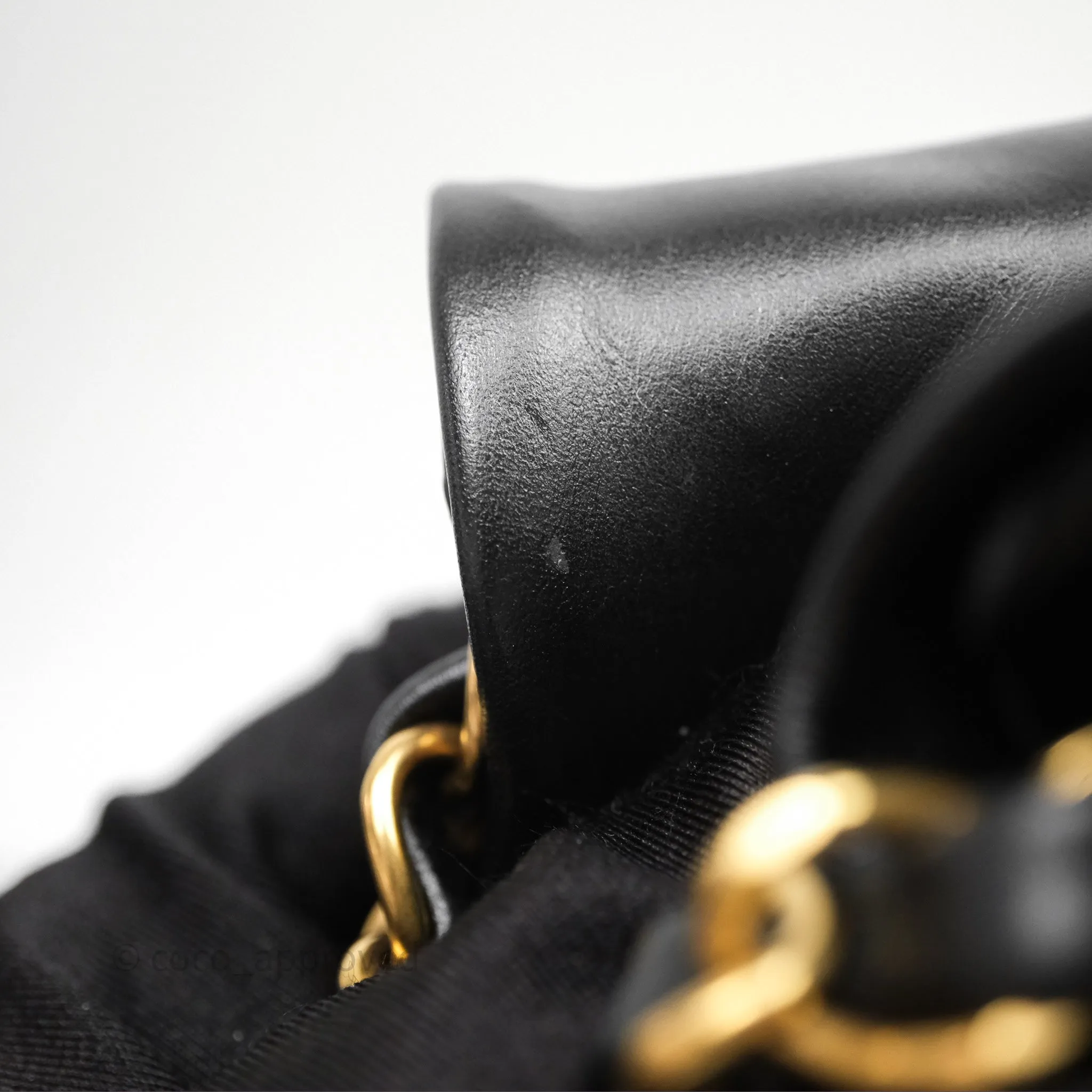 Chanel 22 Bag Small Black Shiny Calfskin Aged Gold Hardware
