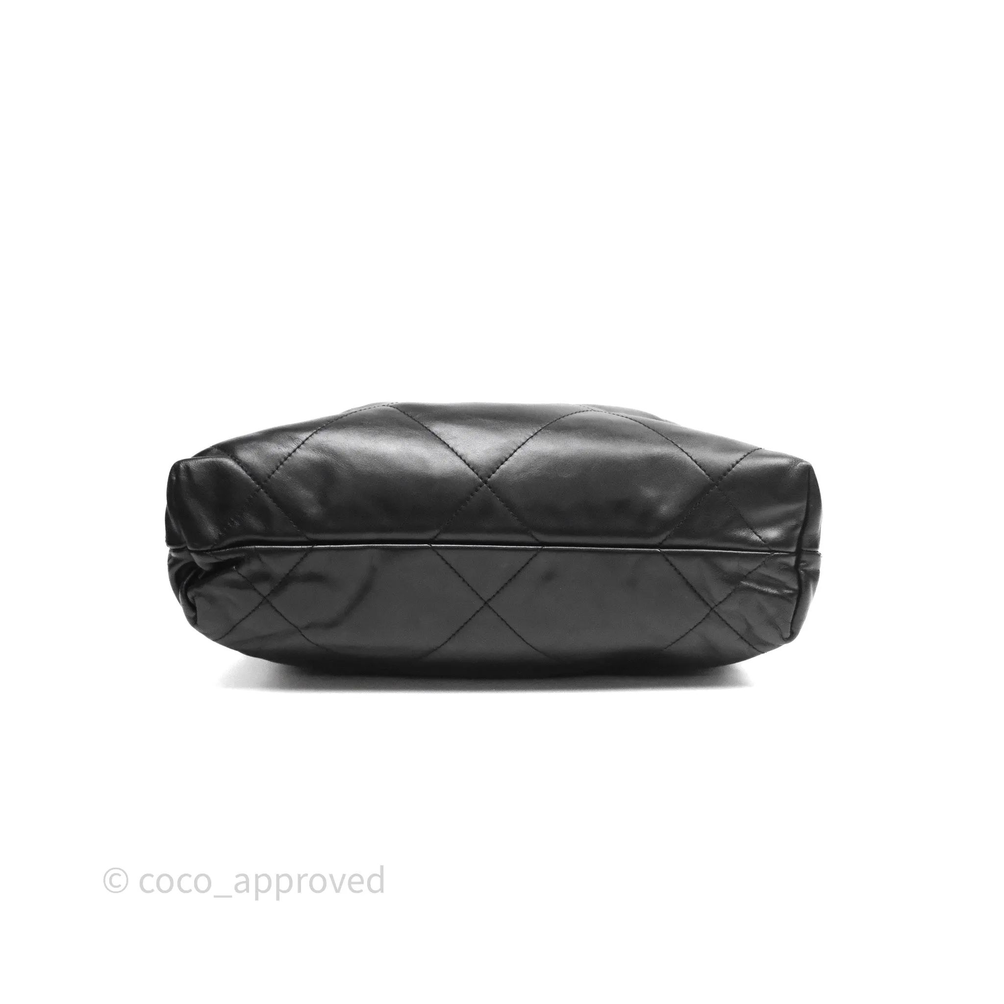 Chanel 22 Bag Small Black Shiny Calfskin Aged Gold Hardware