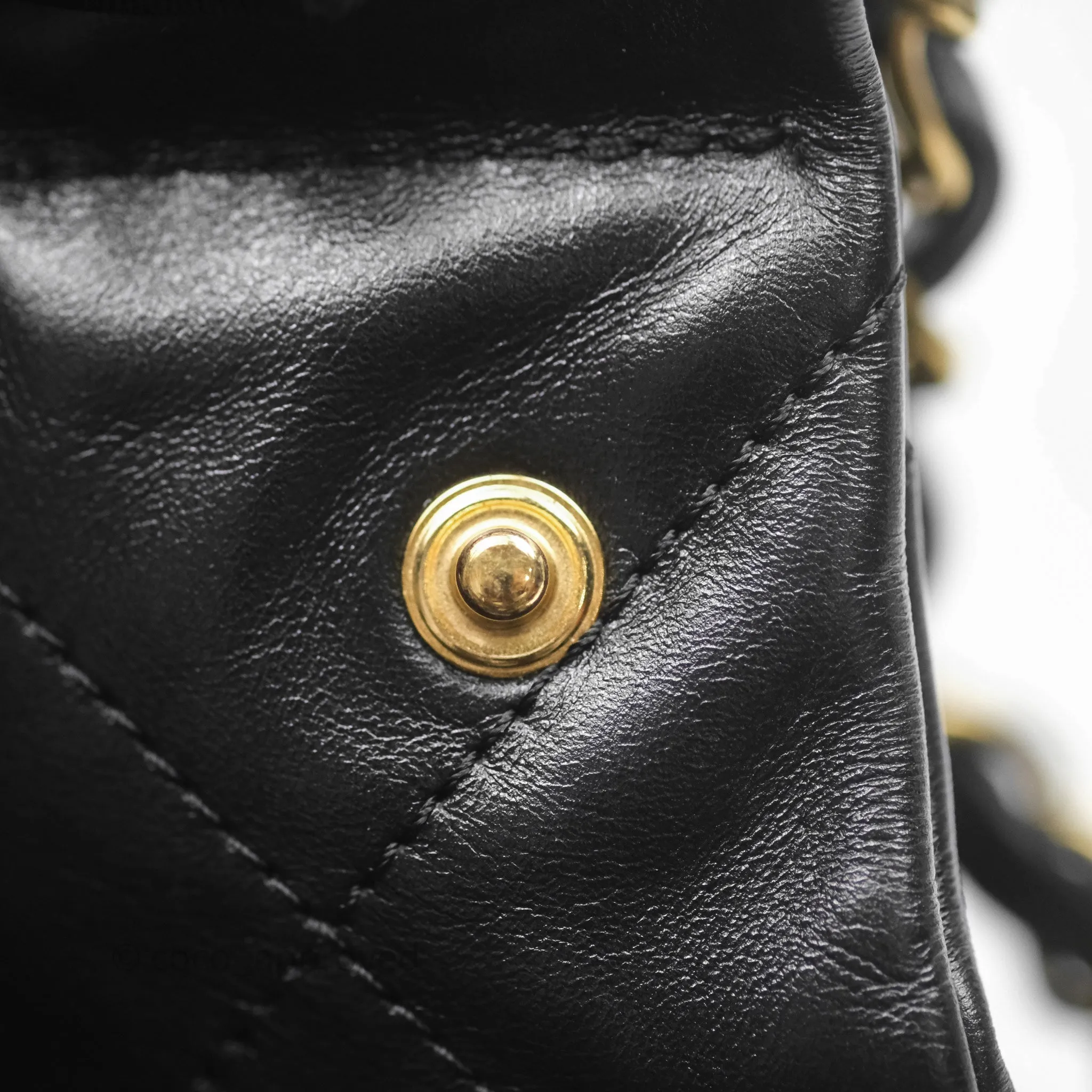 Chanel 22 Bag Small Black Shiny Calfskin Aged Gold Hardware