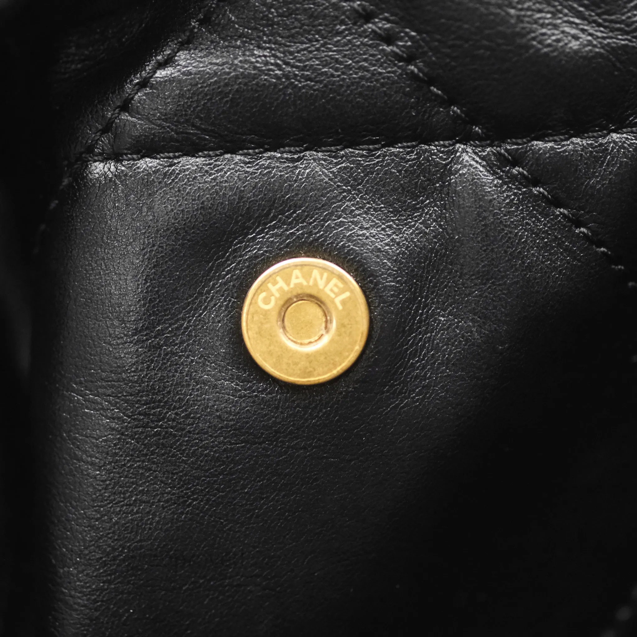 Chanel 22 Bag Small Black Shiny Calfskin Aged Gold Hardware
