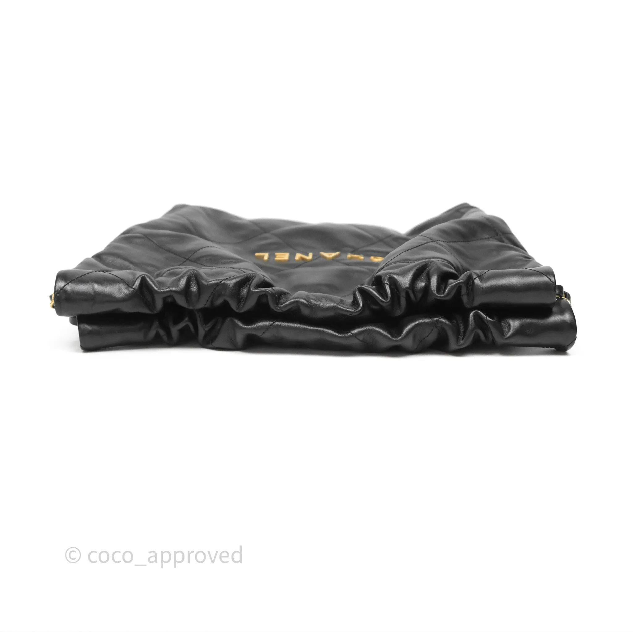 Chanel 22 Bag Small Black Shiny Calfskin Aged Gold Hardware