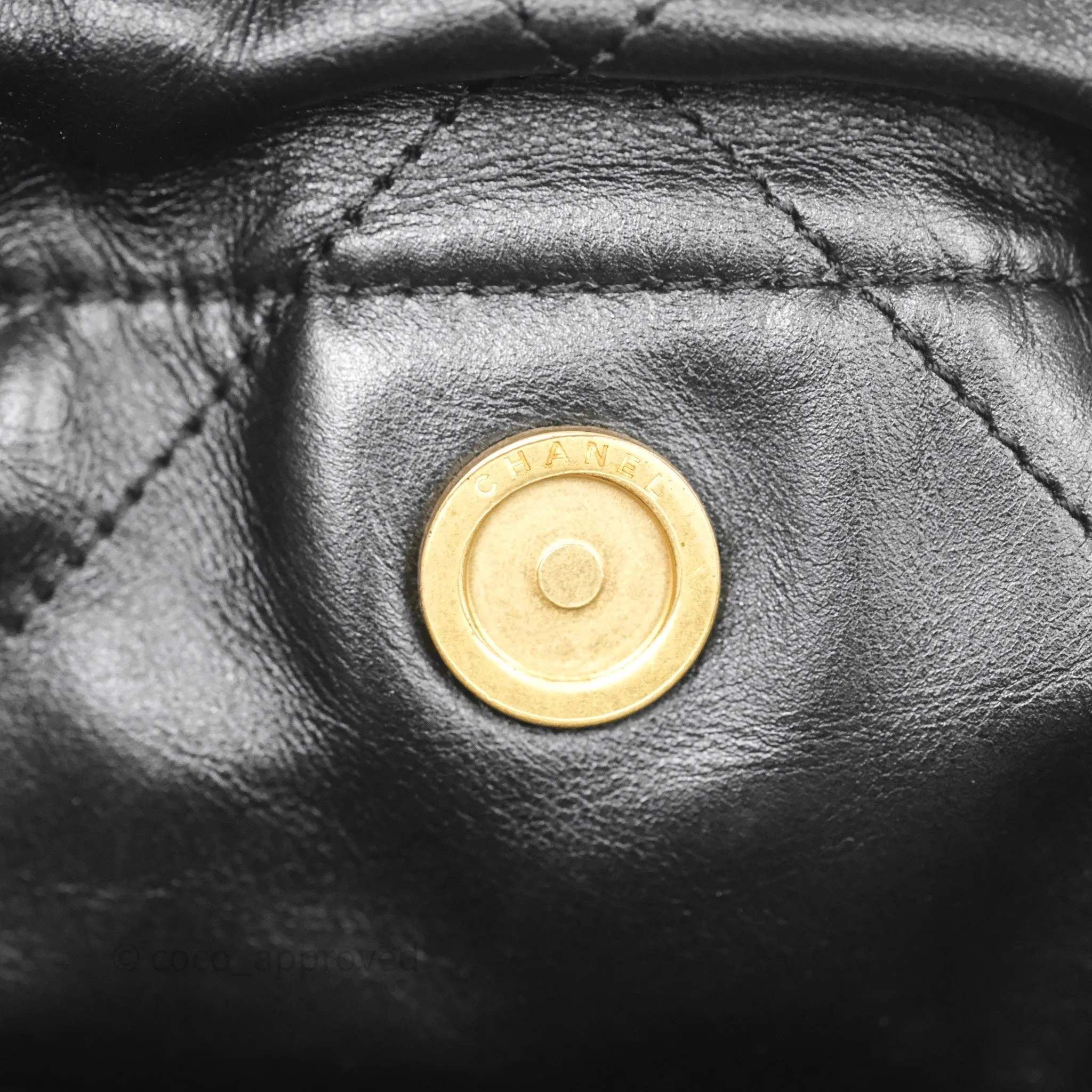 Chanel 22 Bag Small Black Shiny Calfskin Aged Gold Hardware