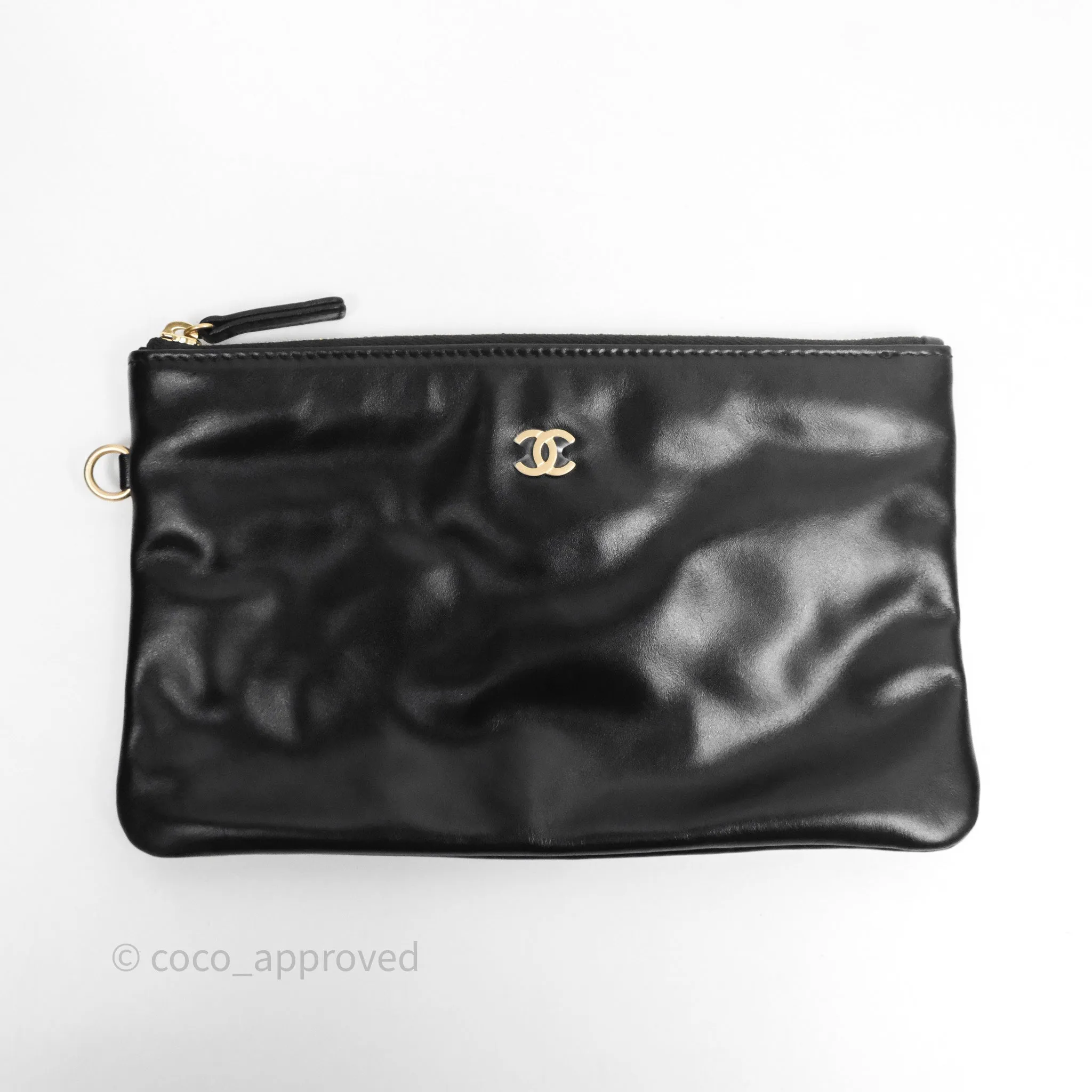 Chanel 22 Bag Small Black Shiny Calfskin Aged Gold Hardware