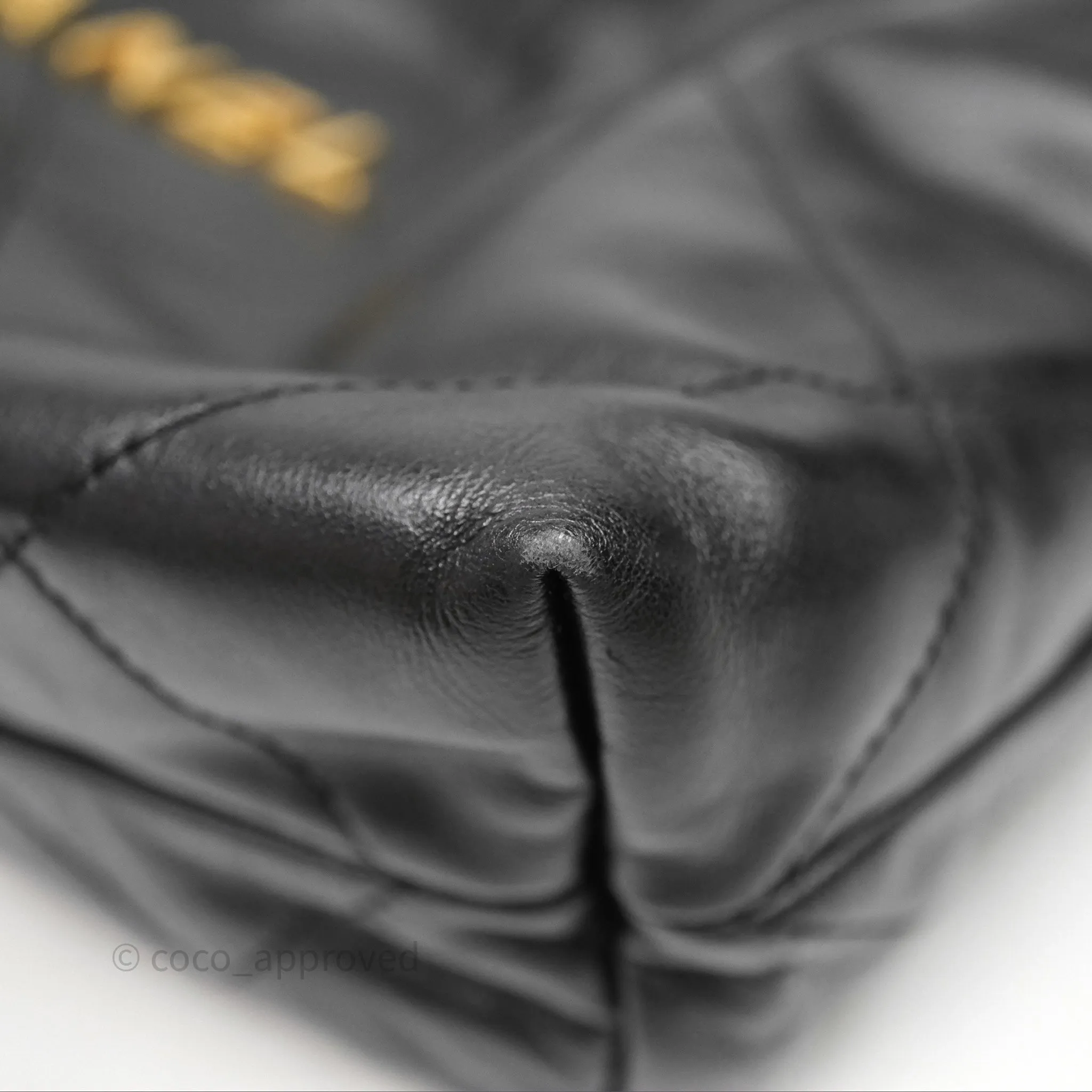 Chanel 22 Bag Small Black Shiny Calfskin Aged Gold Hardware
