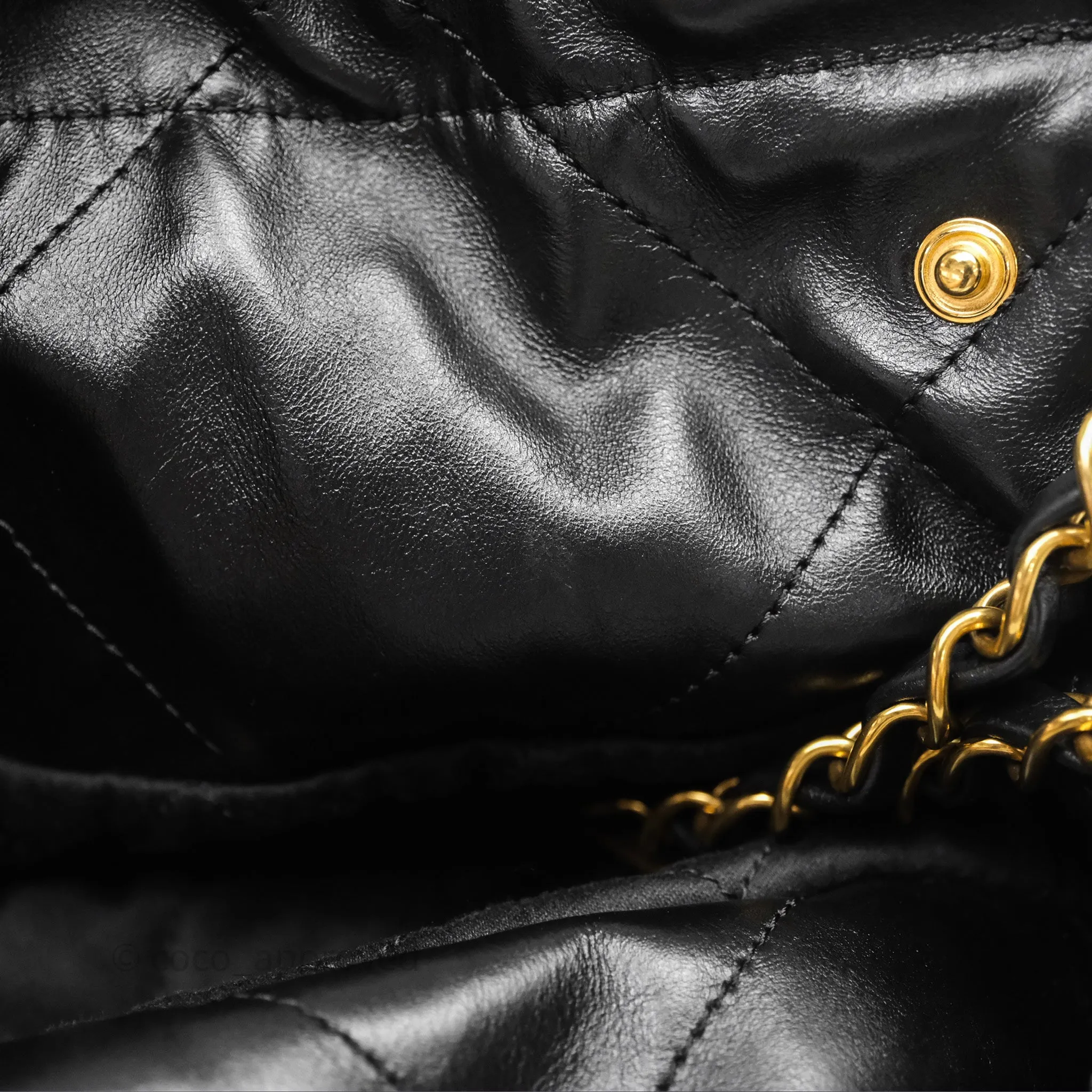 Chanel 22 Bag Small Black Shiny Calfskin Aged Gold Hardware
