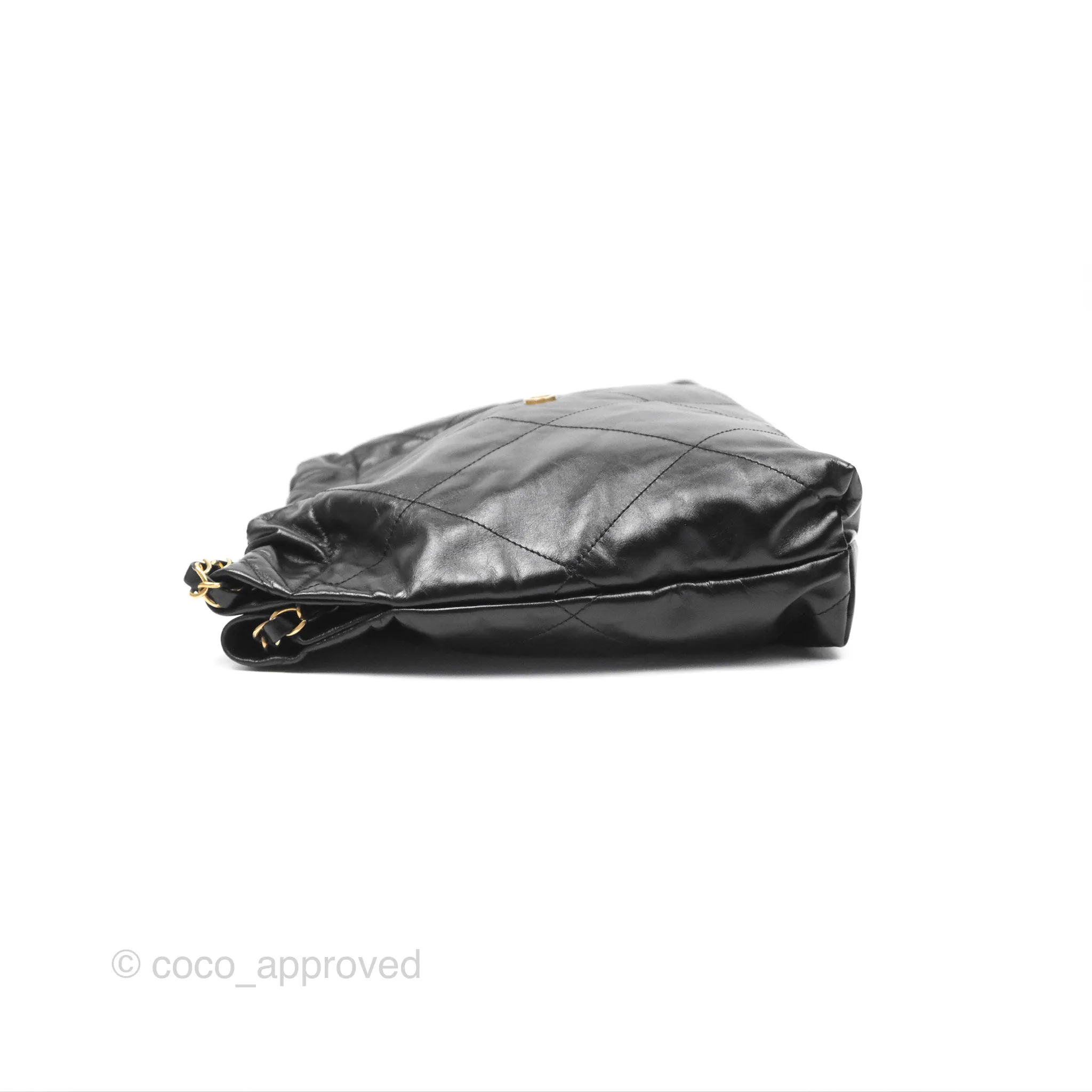 Chanel 22 East West Bag Black Shiny Crumpled Calfskin