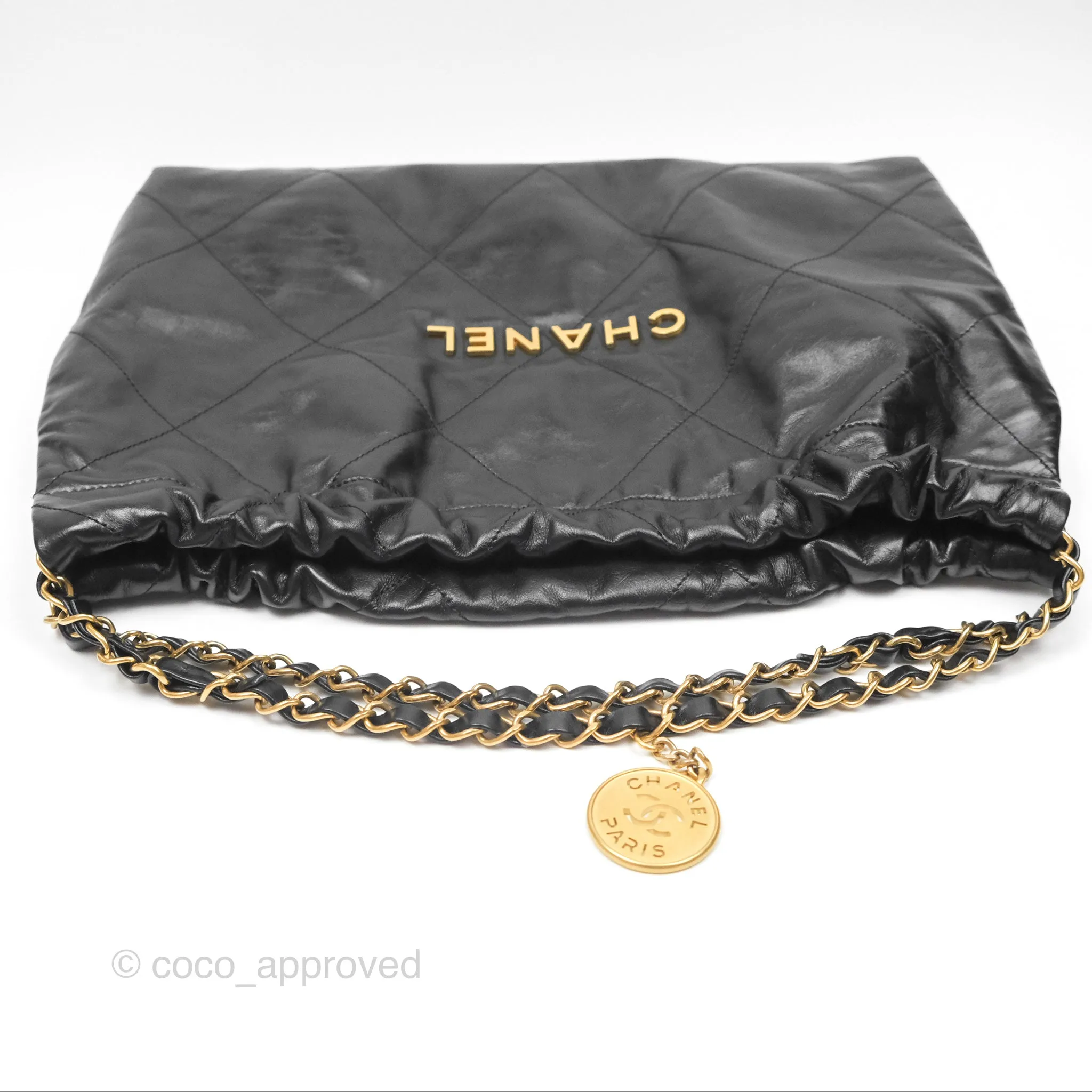 Chanel 22 East West Bag Black Shiny Crumpled Calfskin
