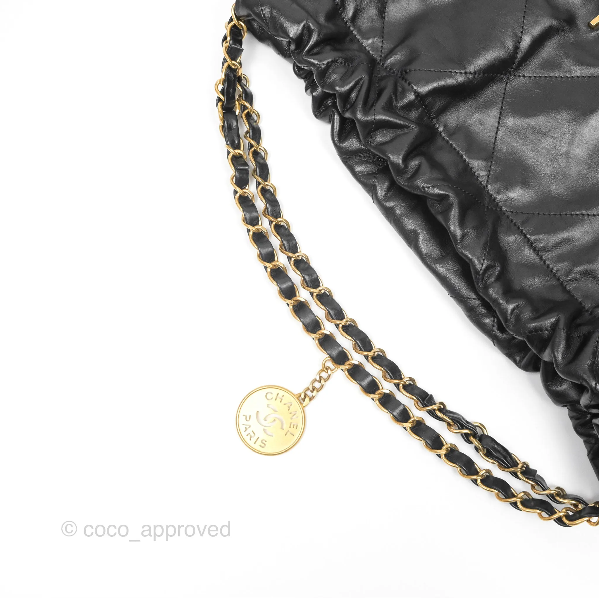 Chanel 22 East West Bag Black Shiny Crumpled Calfskin