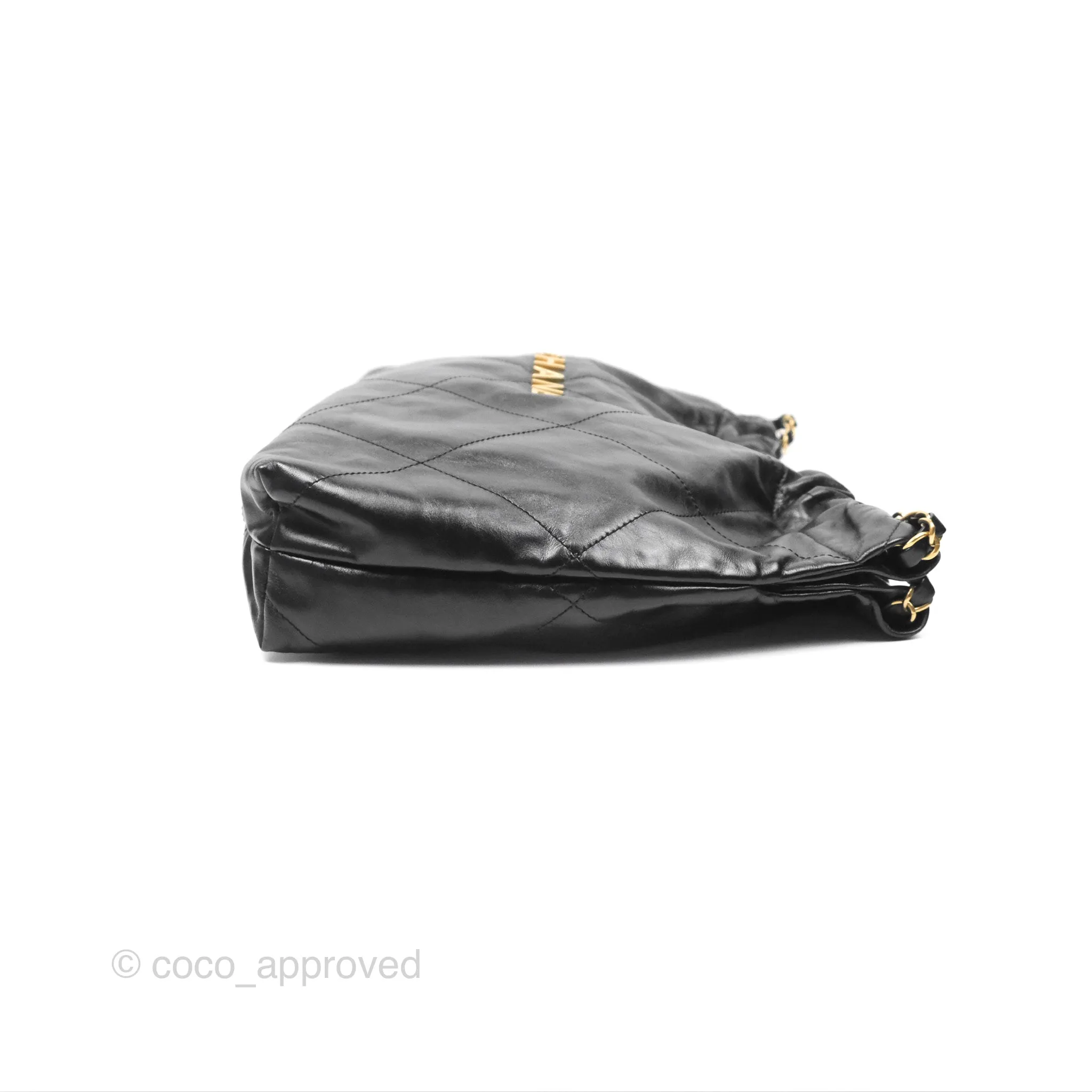 Chanel 22 East West Bag Black Shiny Crumpled Calfskin
