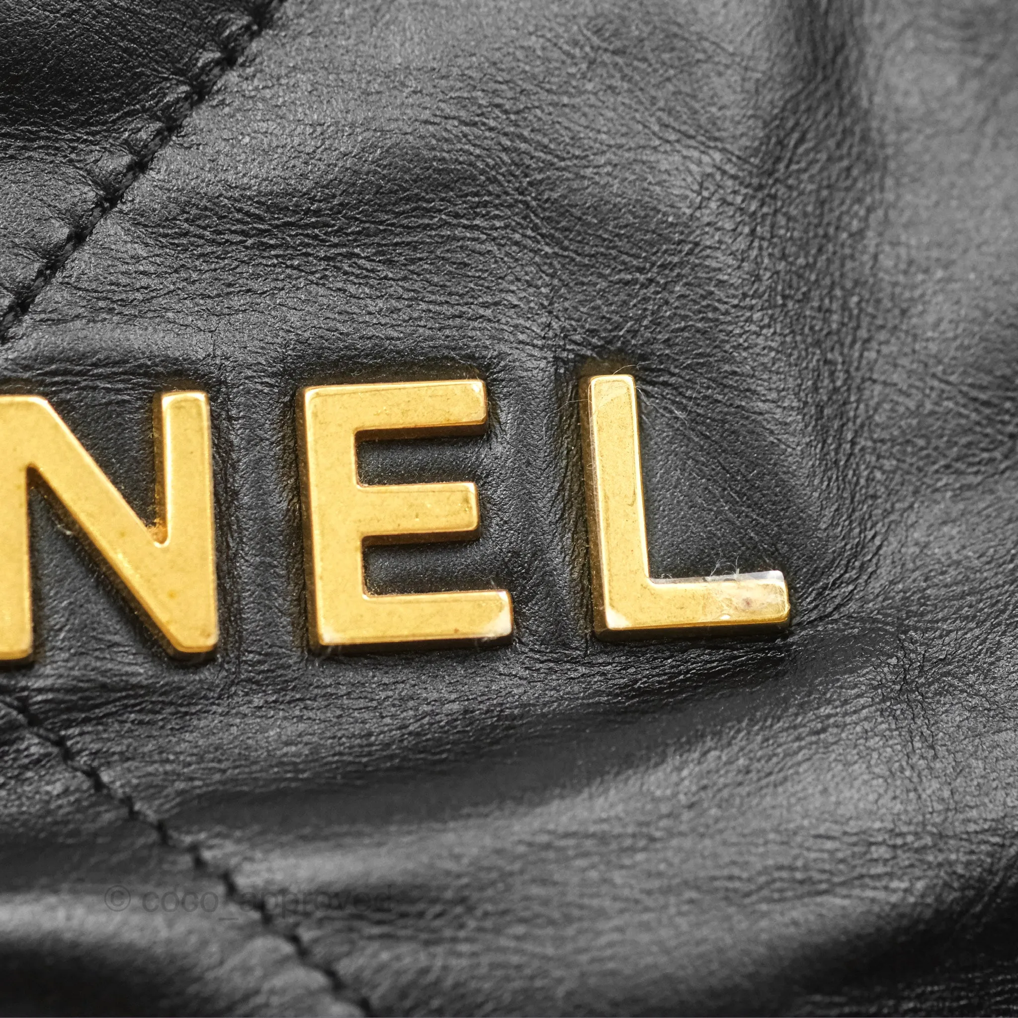Chanel 22 Medium Backpack Quilted Black Shiny Calfskin Aged Gold Hardware