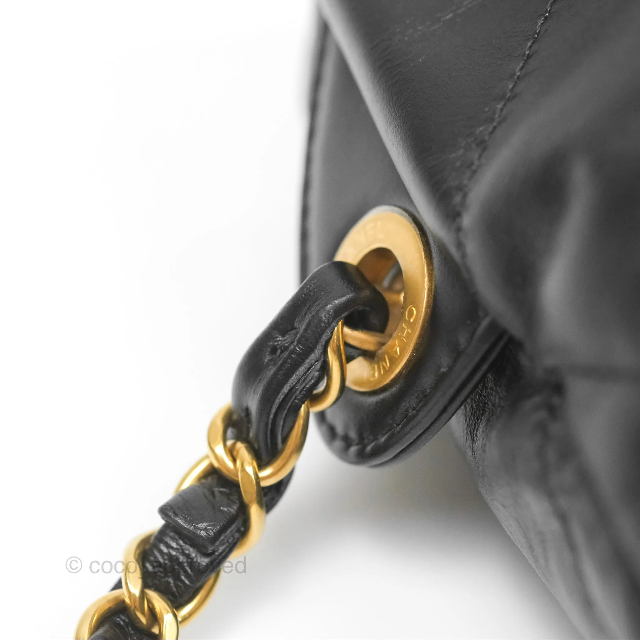 Chanel 22 Medium Backpack Quilted Black Shiny Calfskin Aged Gold Hardware