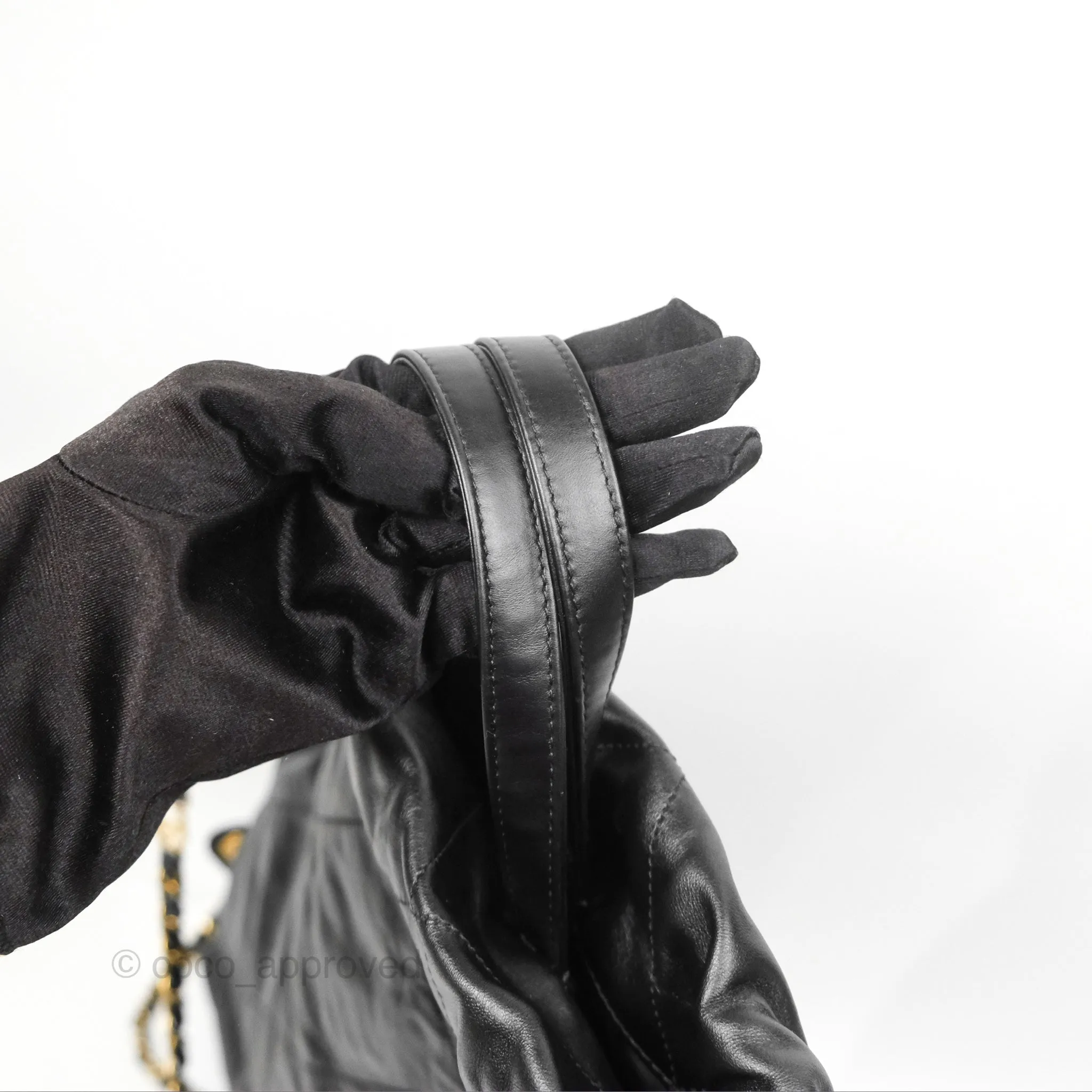 Chanel 22 Medium Backpack Quilted Black Shiny Calfskin Aged Gold Hardware
