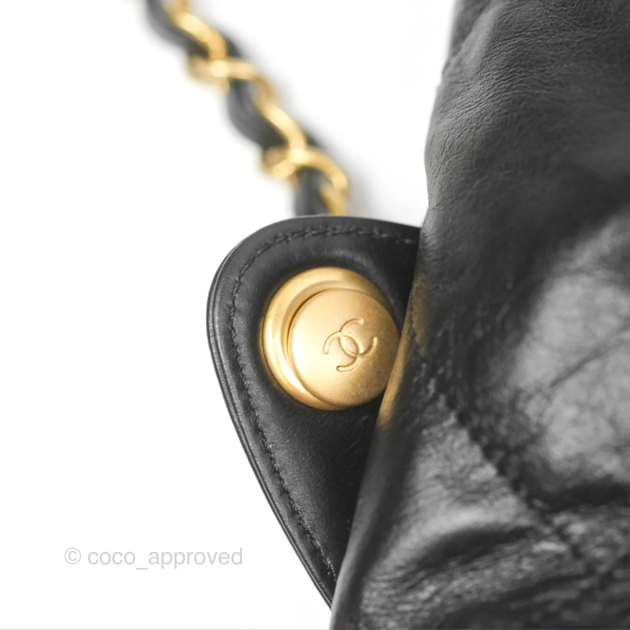 Chanel 22 Medium Backpack Quilted Black Shiny Calfskin Aged Gold Hardware