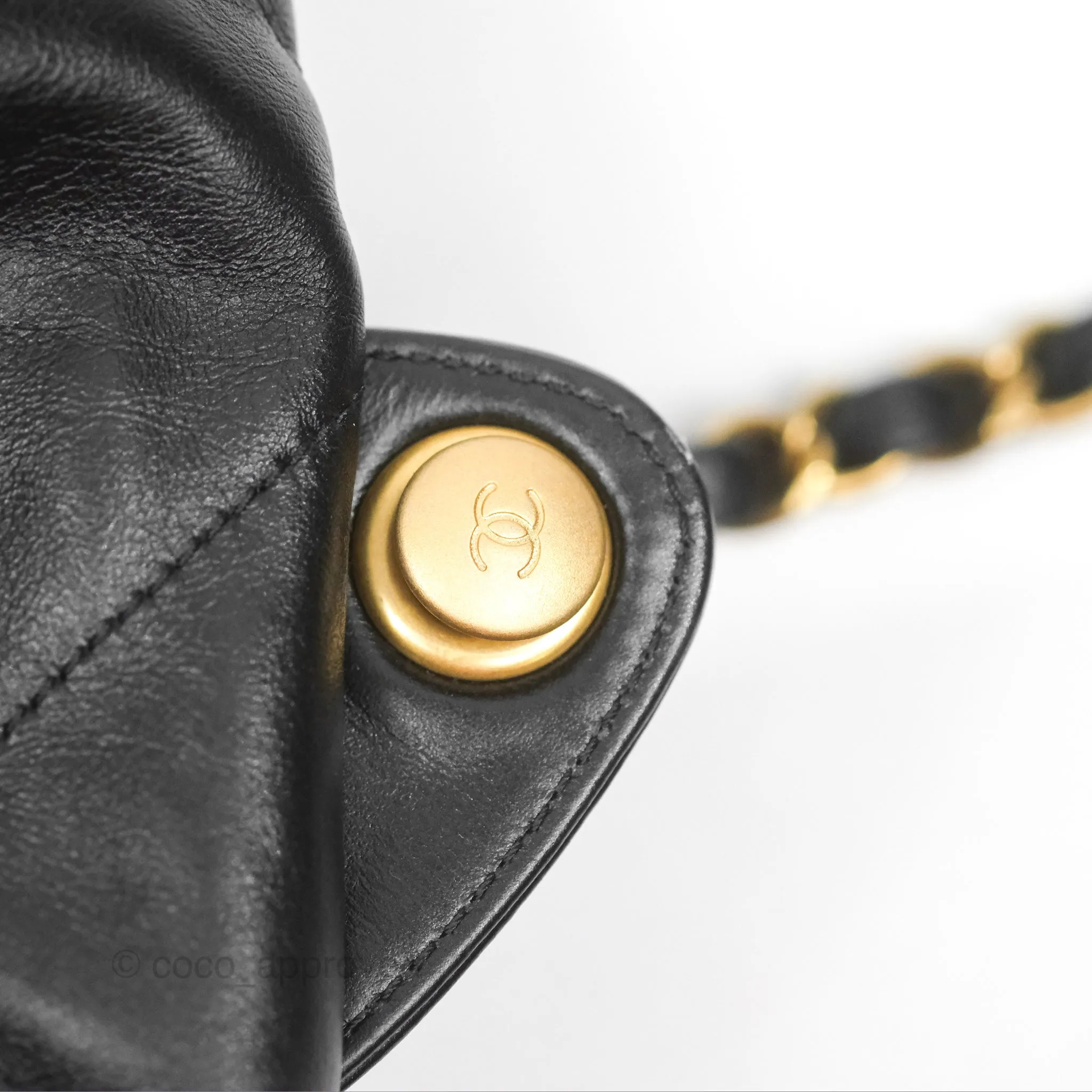 Chanel 22 Medium Backpack Quilted Black Shiny Calfskin Aged Gold Hardware