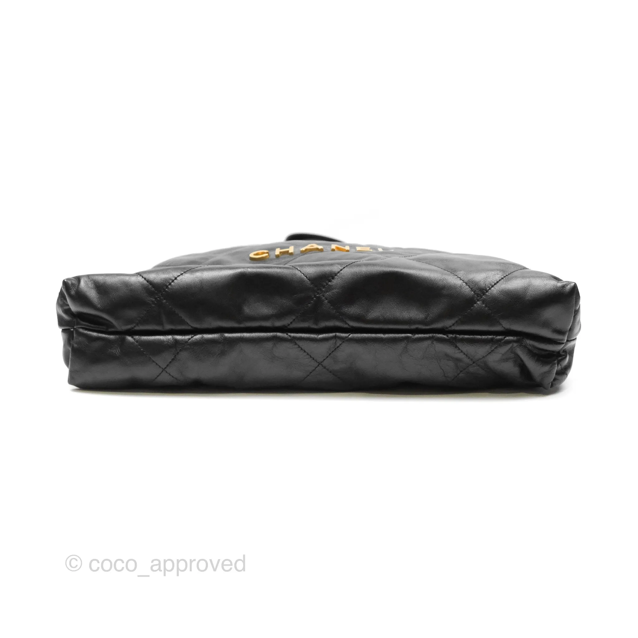 Chanel 22 Medium Backpack Quilted Black Shiny Calfskin Aged Gold Hardware