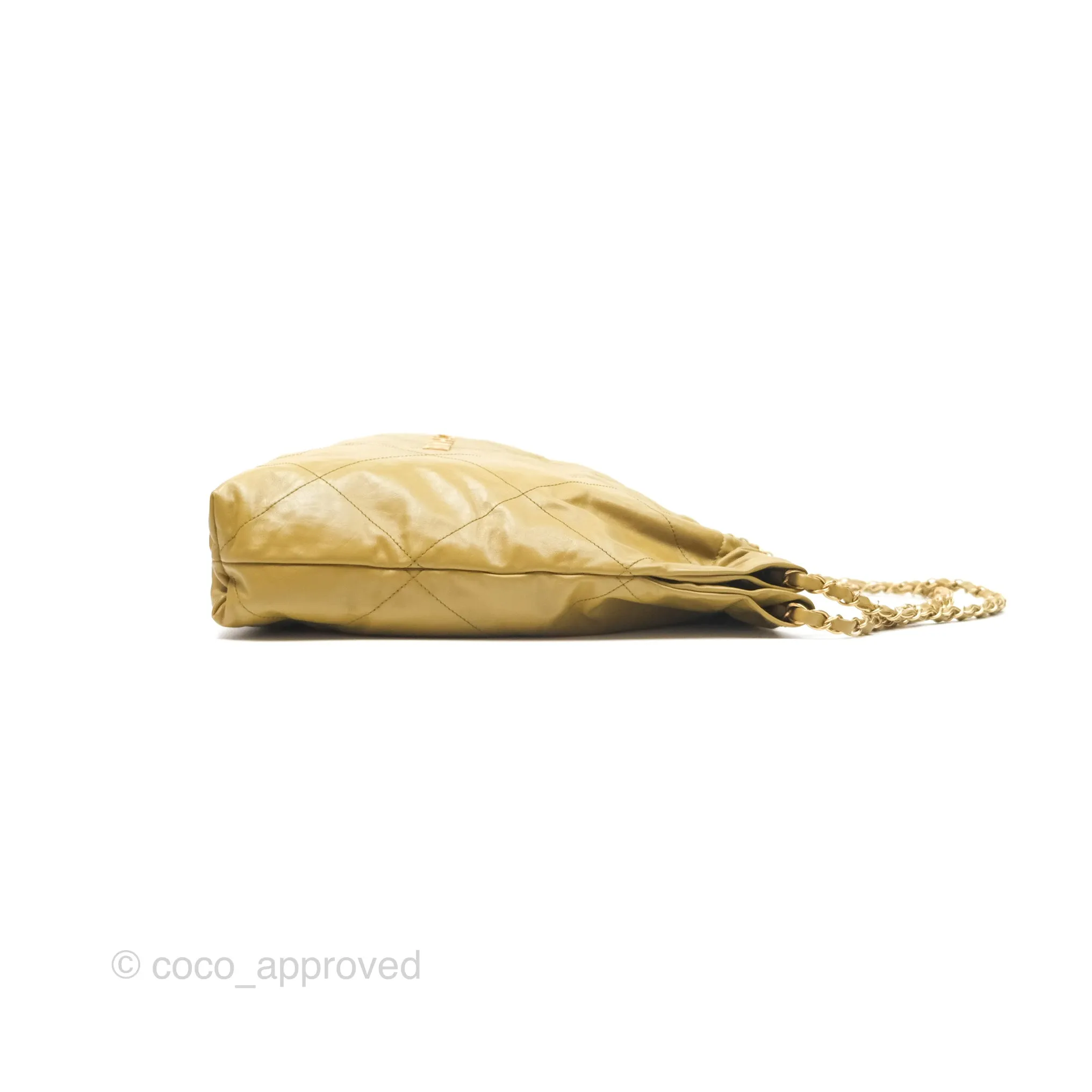 Chanel 22 Medium Olive Shiny Crumpled Calfskin Aged Gold Hardware